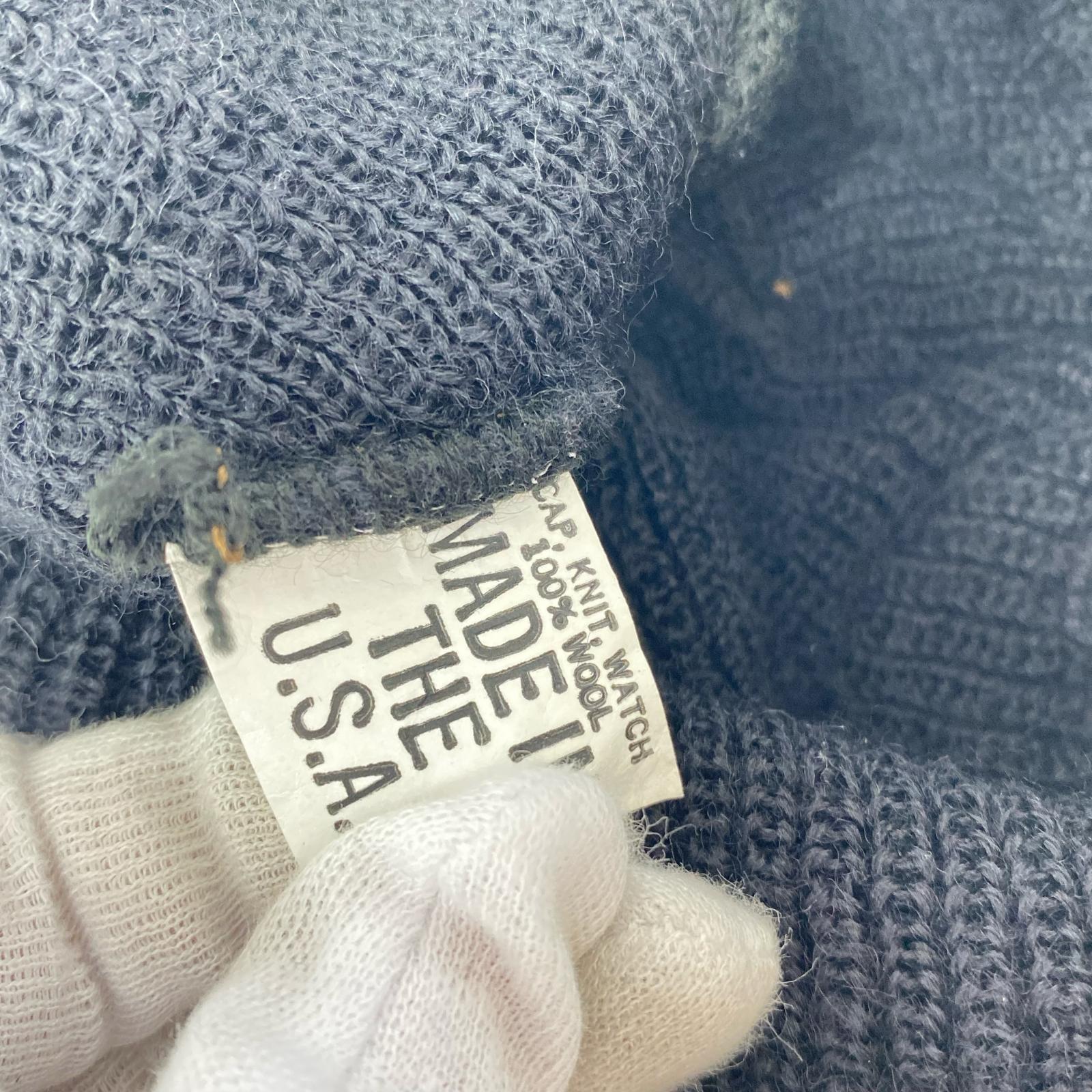 ニットキャップ A&G レザーフレアパッチ ウールニットキャップ 黒 ブラック