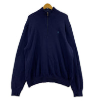 ニット カシミヤ昆 ハーフジップ ニット 紺 XL ネイビー