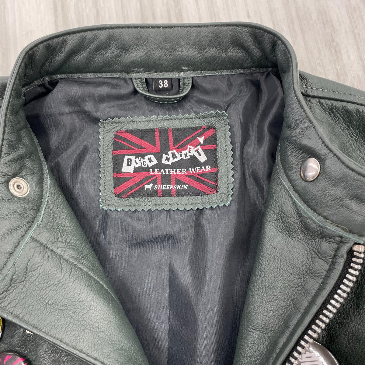ジャケット BLACK MARKET シープスキン シングルライダースジャケット 38 緑 38 グリーン
