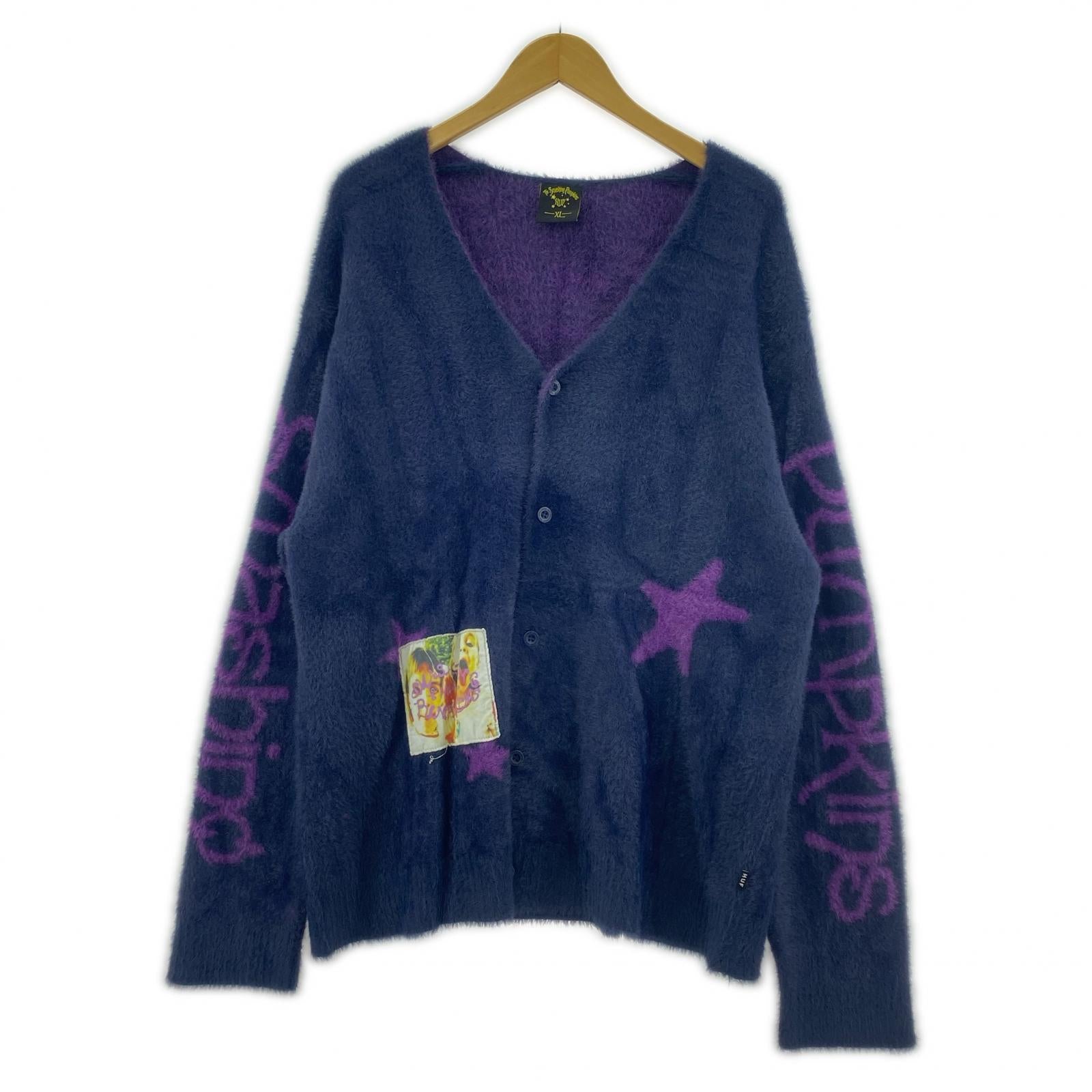 カーディガン Smashing Pumpkins シャギー モヘア XL 紺 紫 パープル