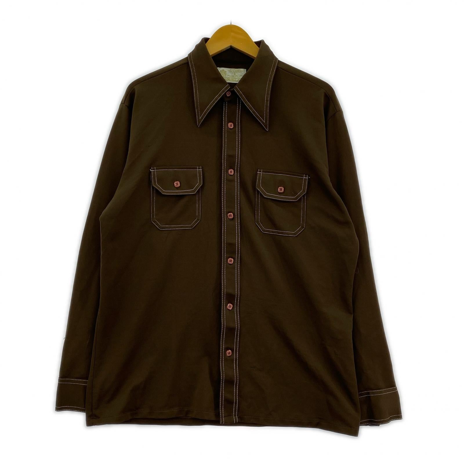 長袖シャツ 70s sears ポリシャツ L ブラウン