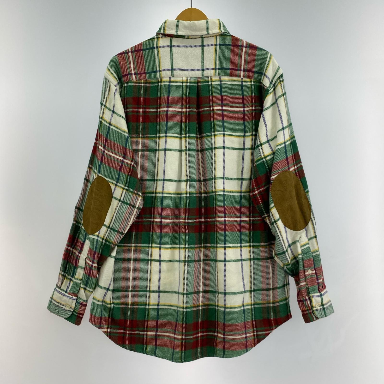 長袖シャツ チェック 緑白 (XL)