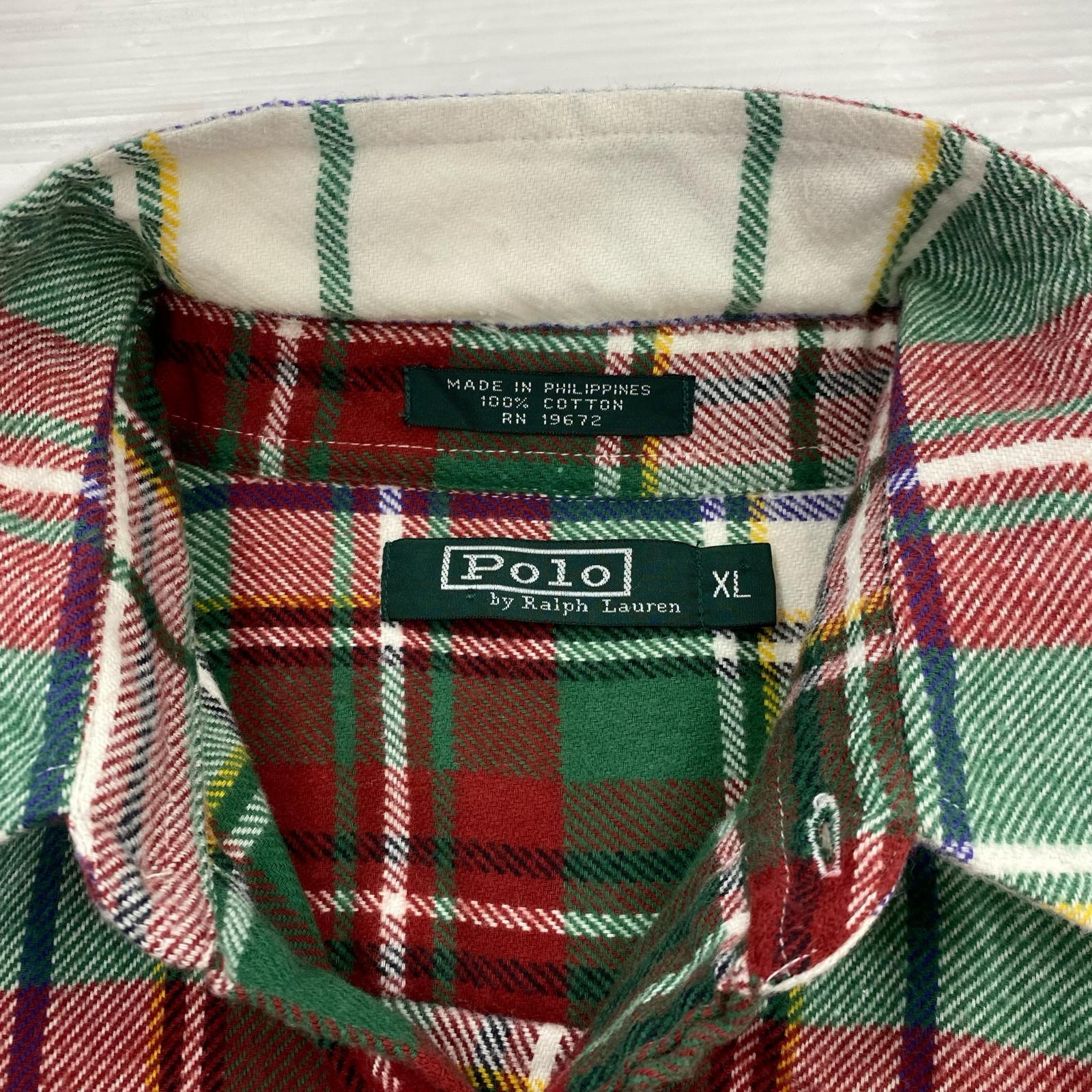 長袖シャツ チェック 緑白 (XL)