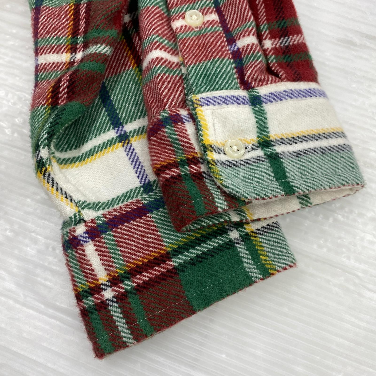 長袖シャツ チェック 緑白 (XL)
