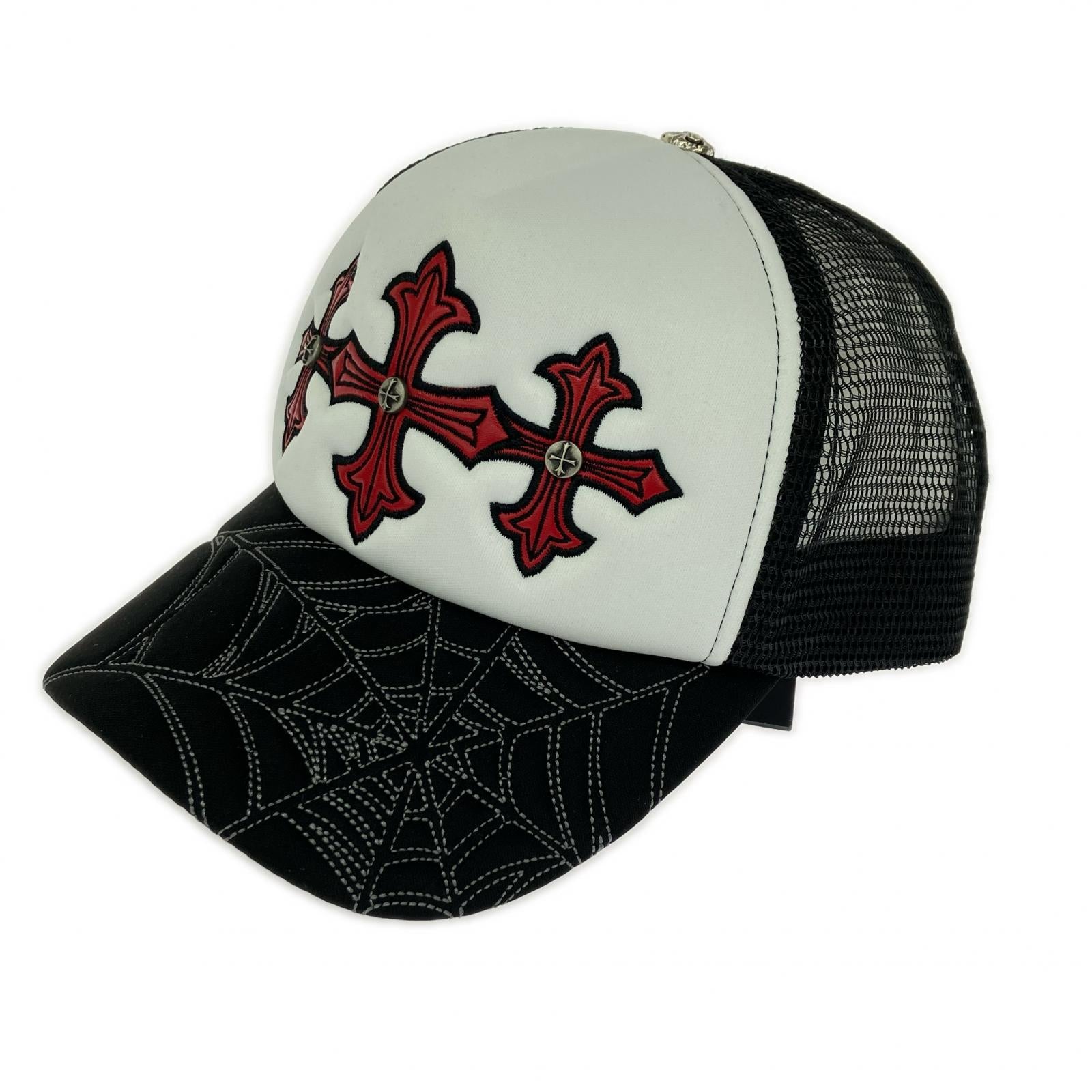 キャップ Spdier Web Cross Leather Patch Mesh Cap