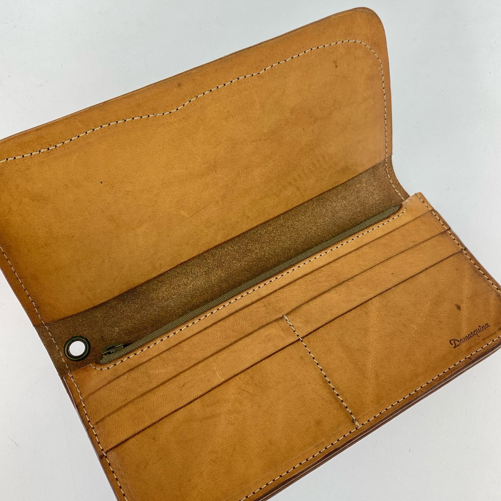 長財布 Damasquina レザー 二つ折り財布 ブラウン