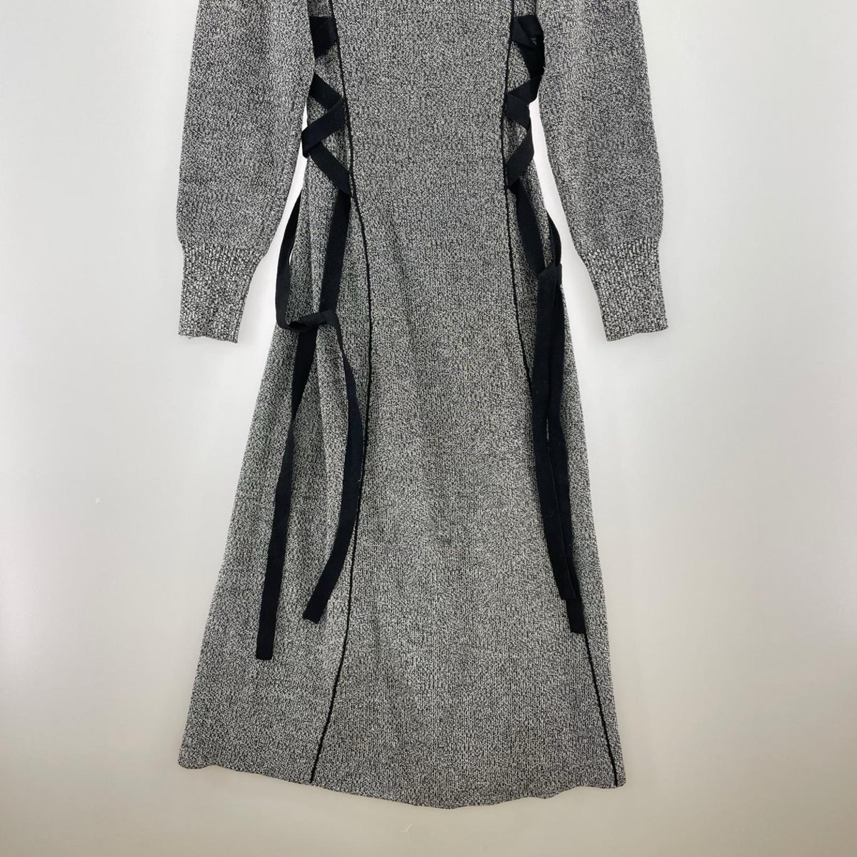 ワンピース レースアップバイカラーニットワンピース/GRY グレー