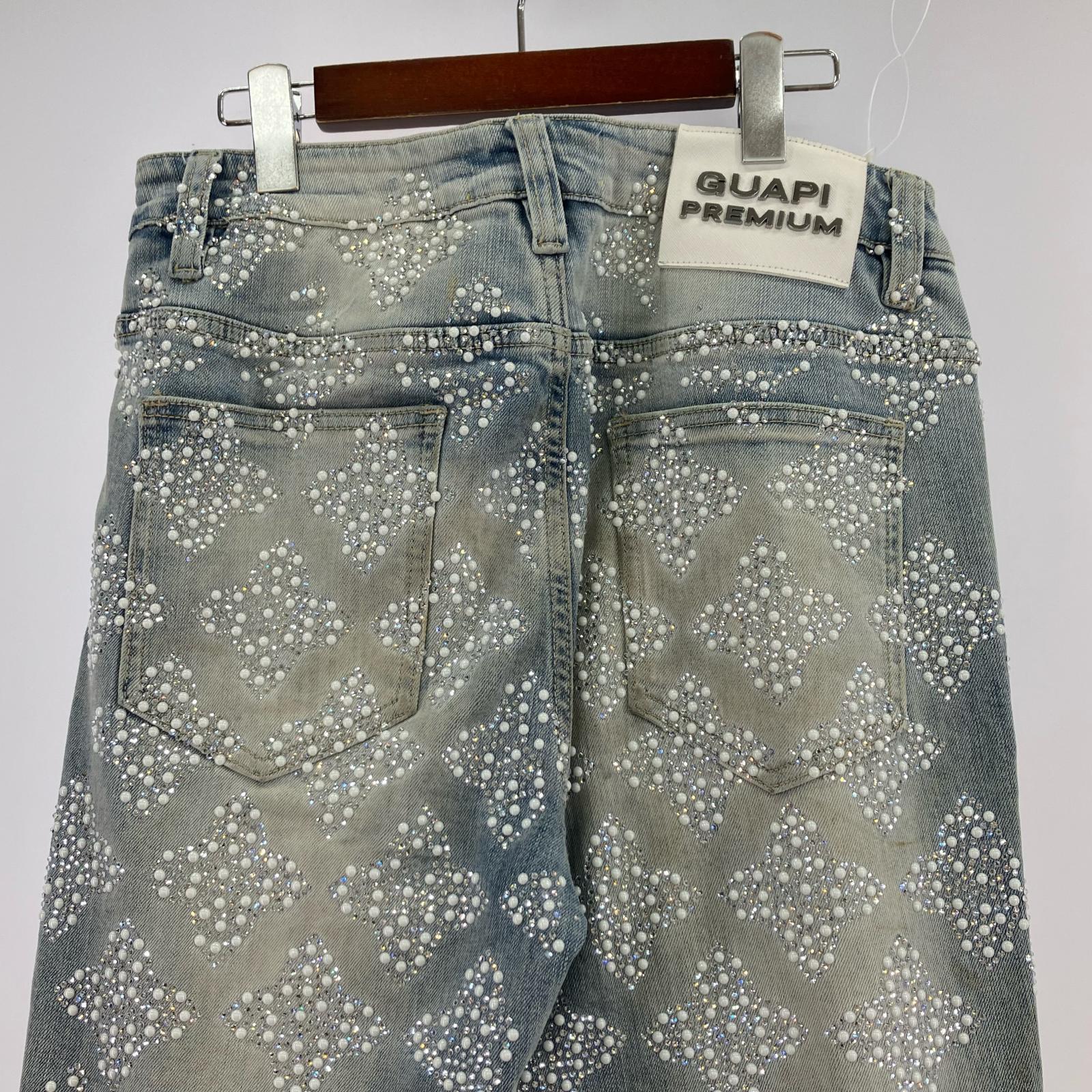 デニムパンツ GUAPI Aqua Blue Embellished Denim V4 水色
