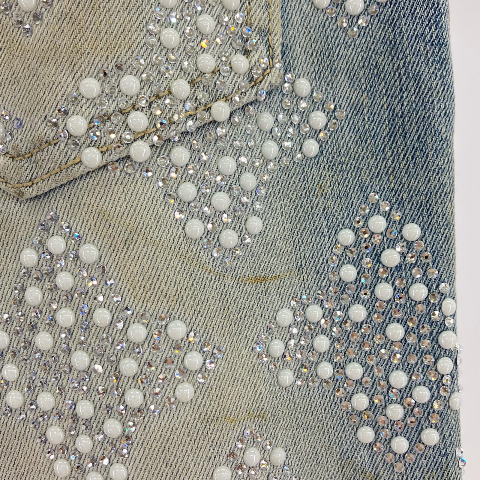 デニムパンツ GUAPI Aqua Blue Embellished Denim V4 水色
