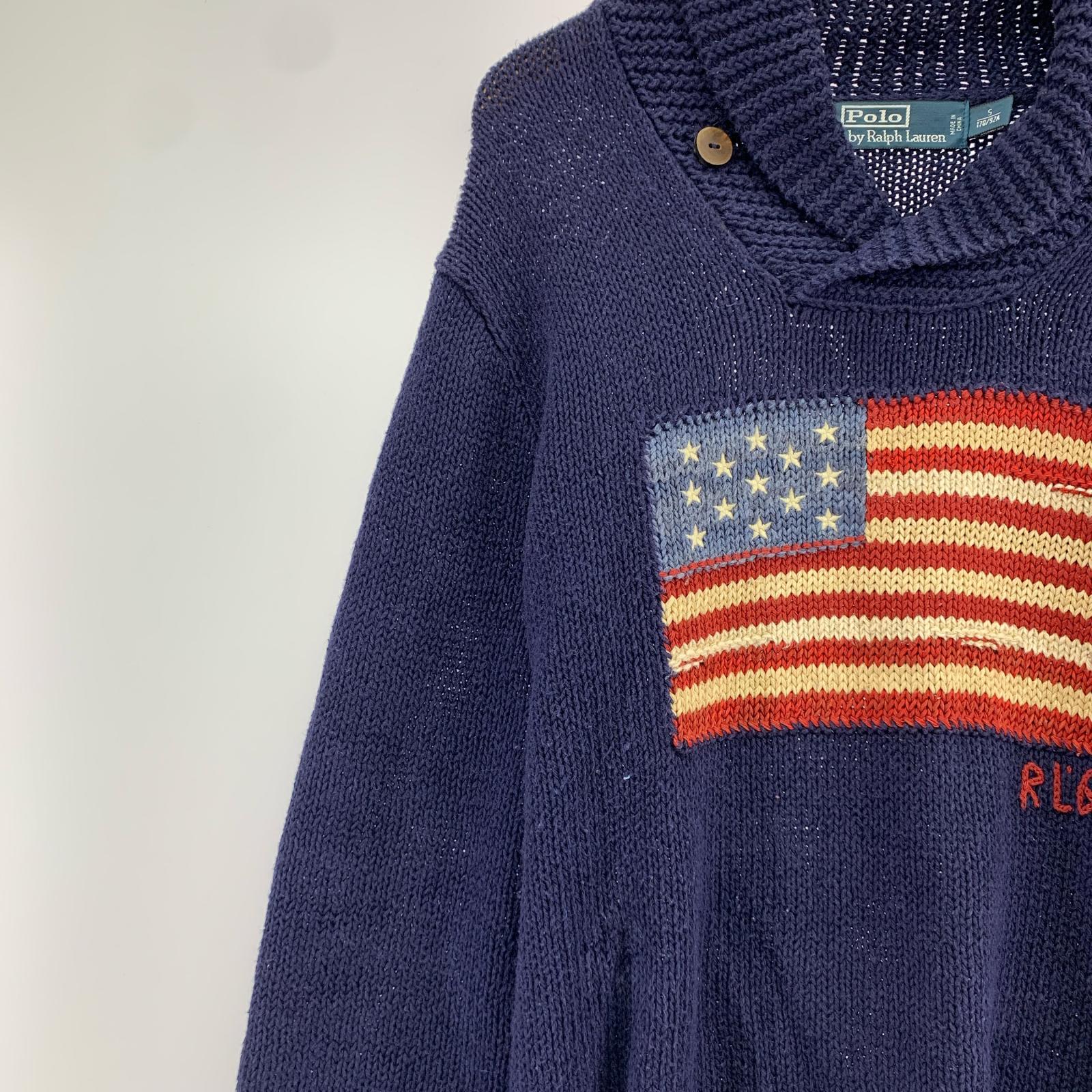 ニット POLO RALPH LAUREN 星条旗 ニット 紺 (S) S ネイビー