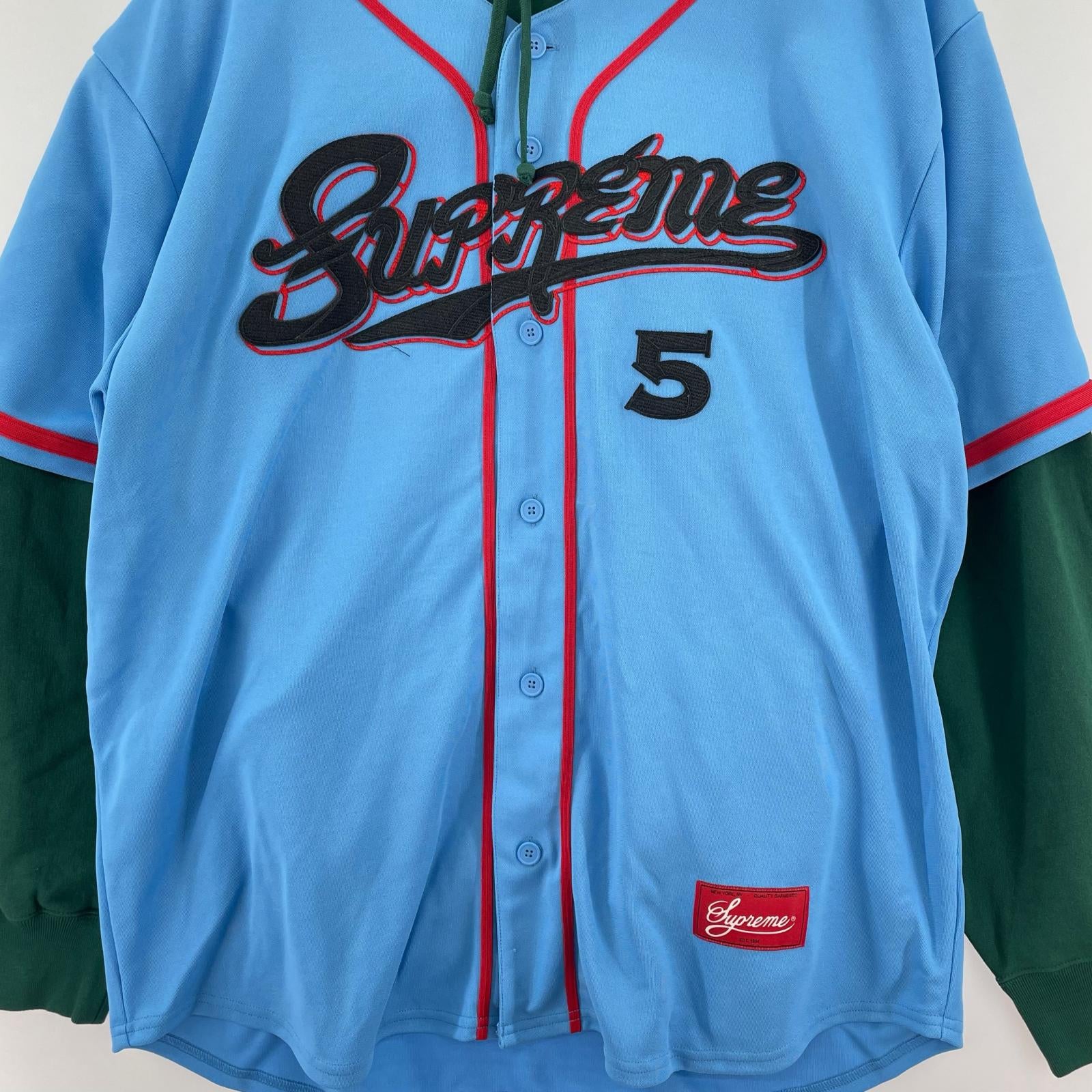 パーカー Baseball Jersey Hooded Sweat Shirt 青 緑