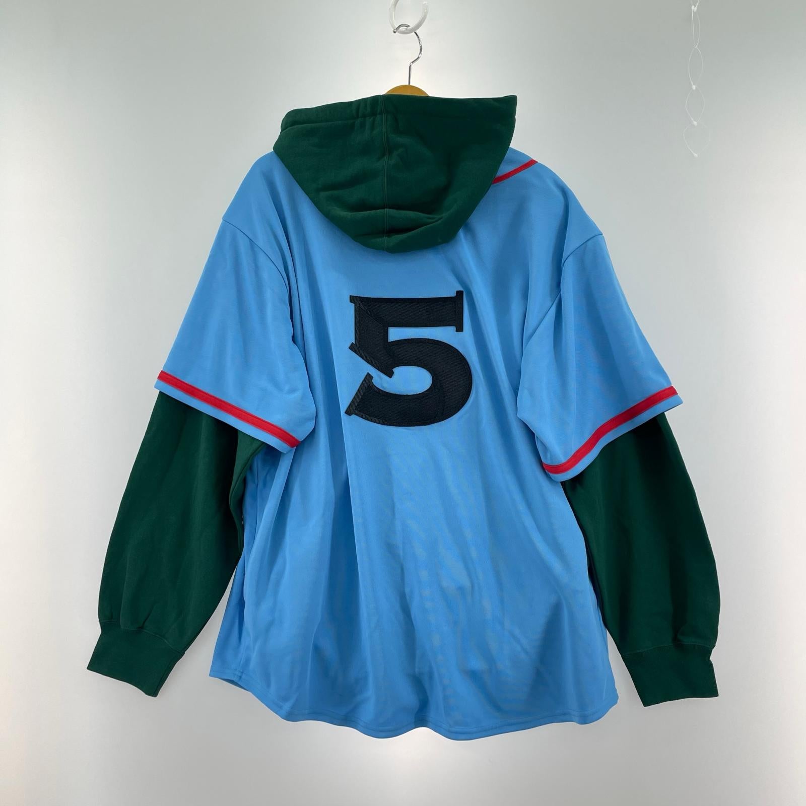 パーカー Baseball Jersey Hooded Sweat Shirt 青 緑