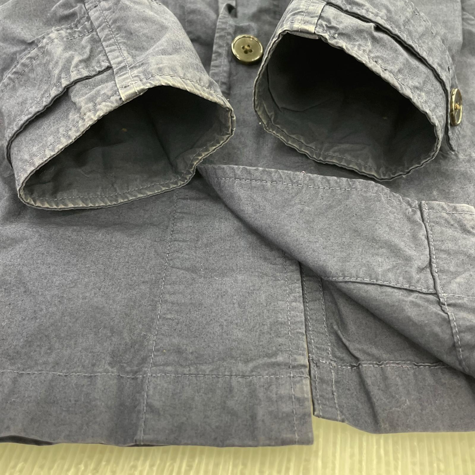 長袖シャツ ロングシャツ サイドポケット 紺(2)