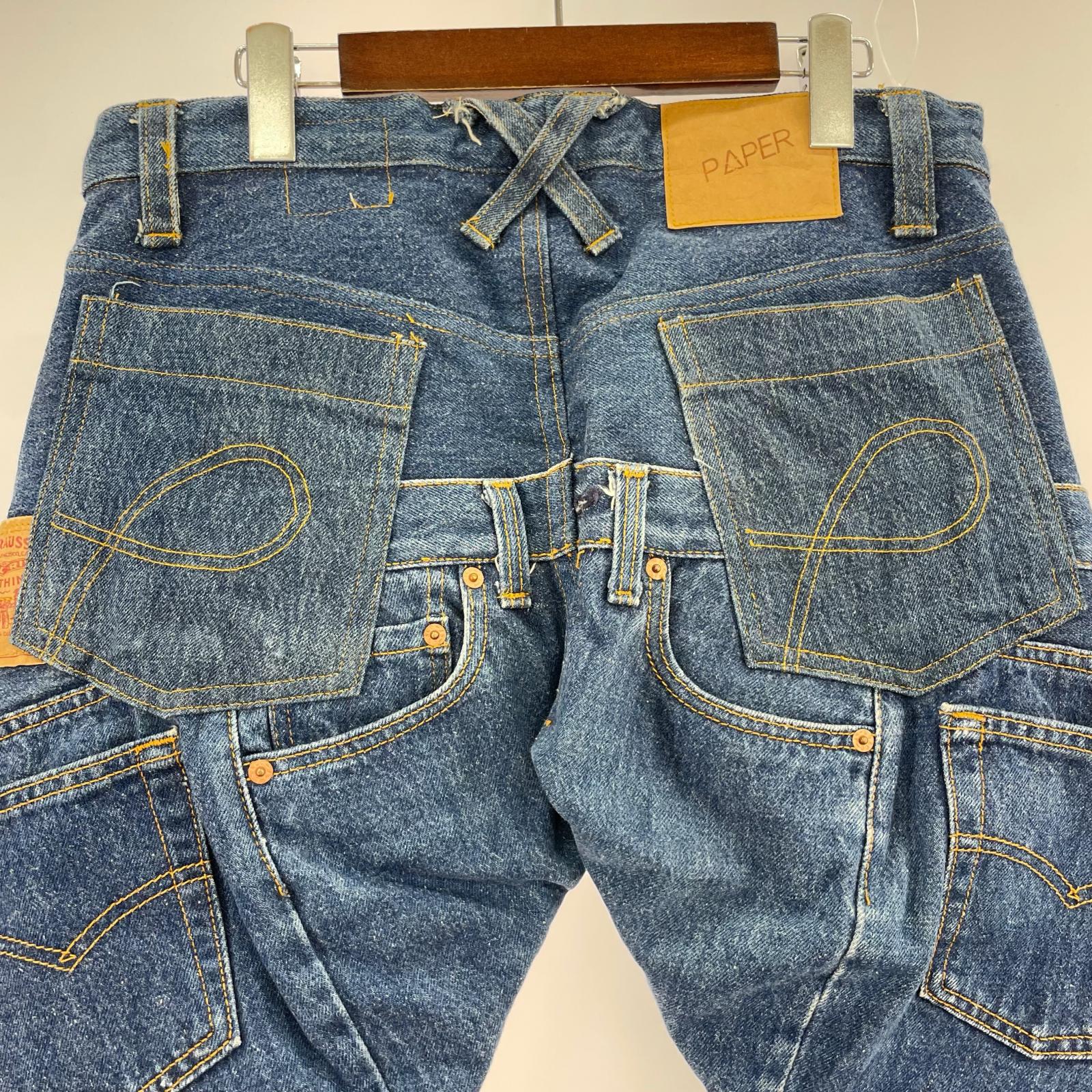 デニムパンツ PAPER 再構築 デニム M ブルー