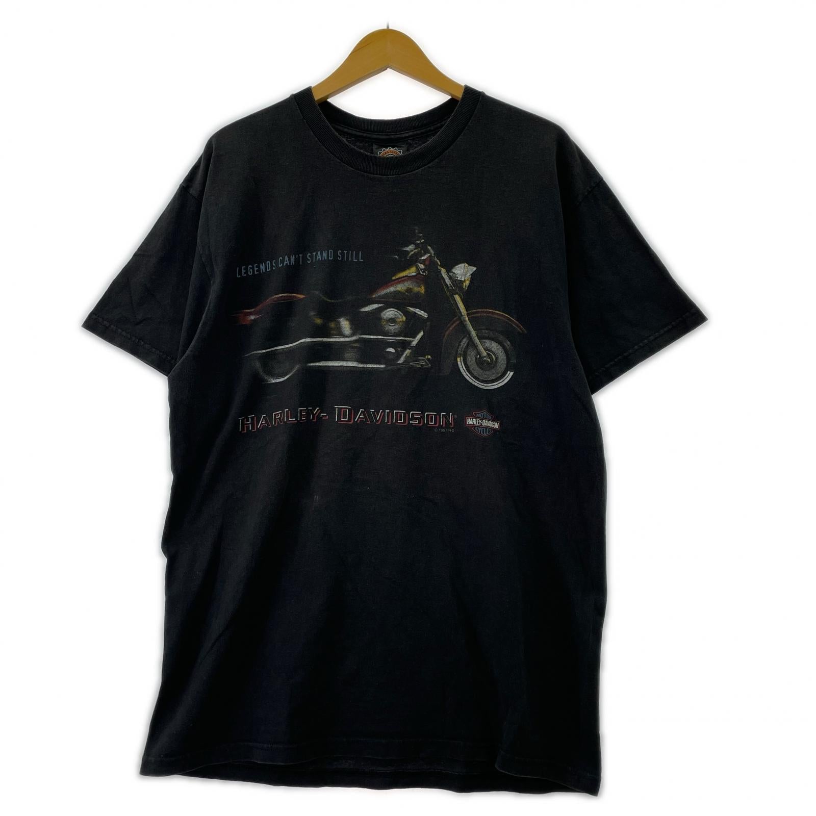 半袖Tシャツ 90s USA製 HARLEY-DAVIDSON バイクプリント (L) L ブラック