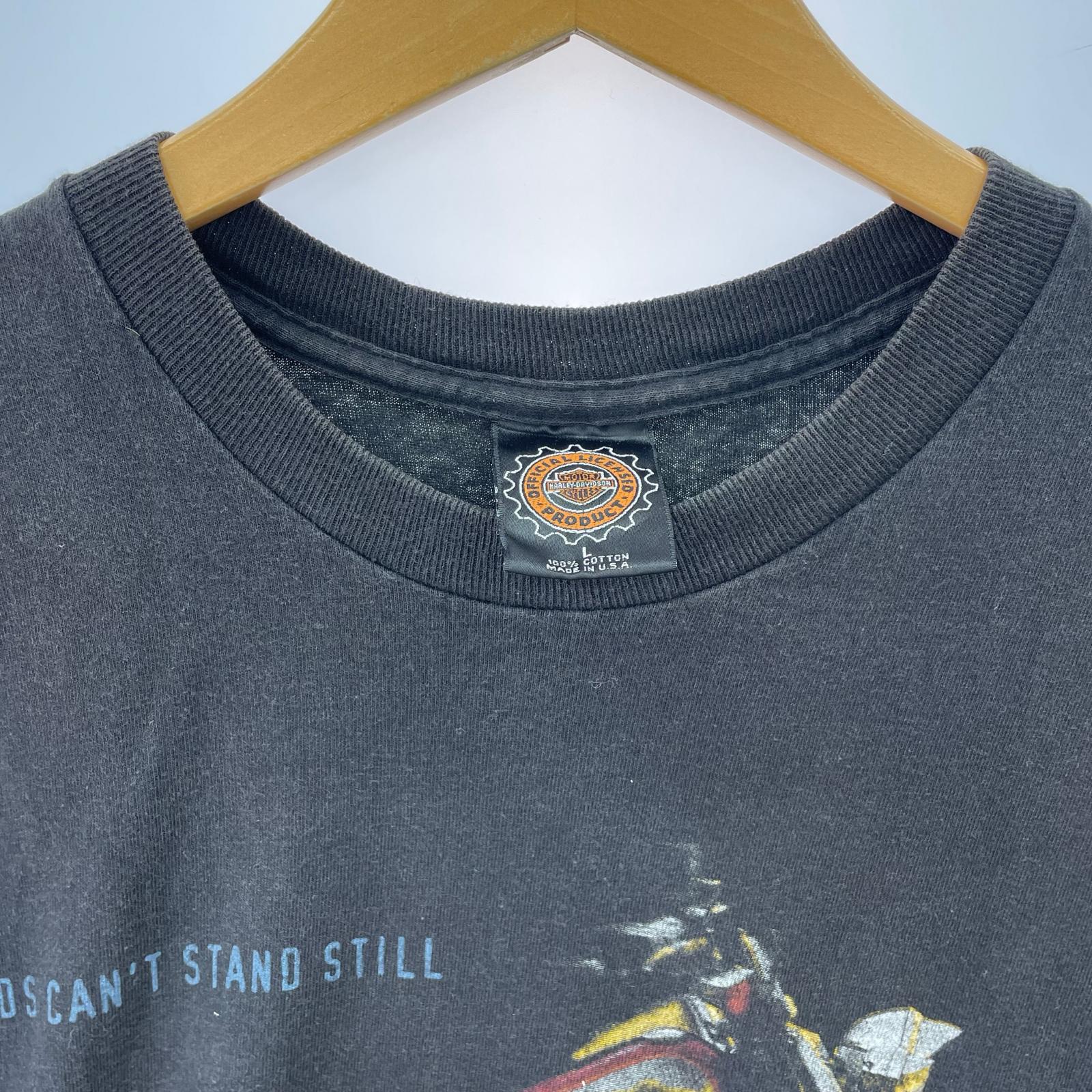 半袖Tシャツ 90s USA製 HARLEY-DAVIDSON バイクプリント (L) L ブラック