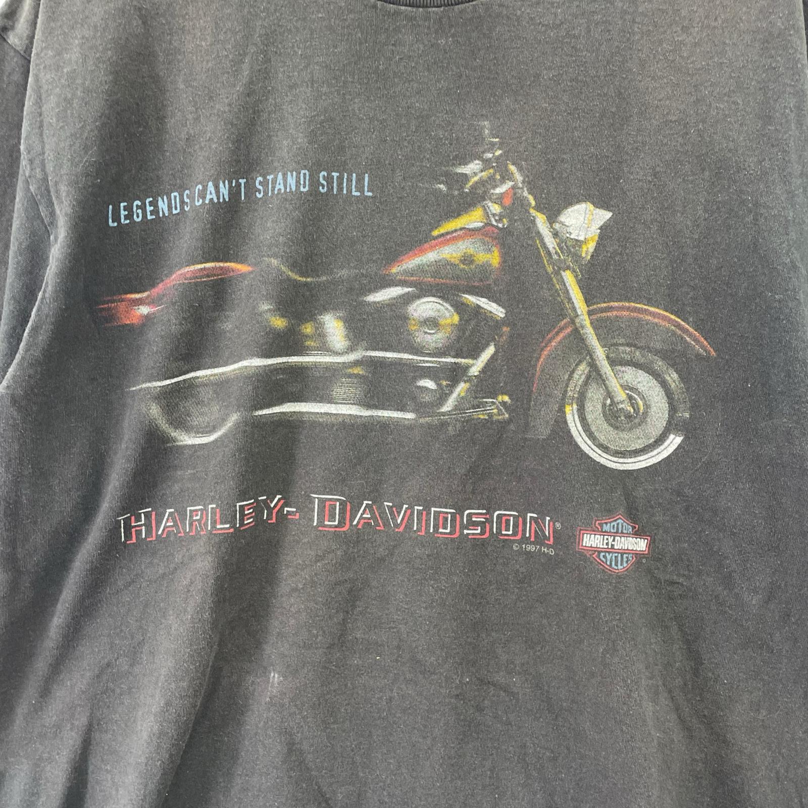 半袖Tシャツ 90s USA製 HARLEY-DAVIDSON バイクプリント (L) L ブラック