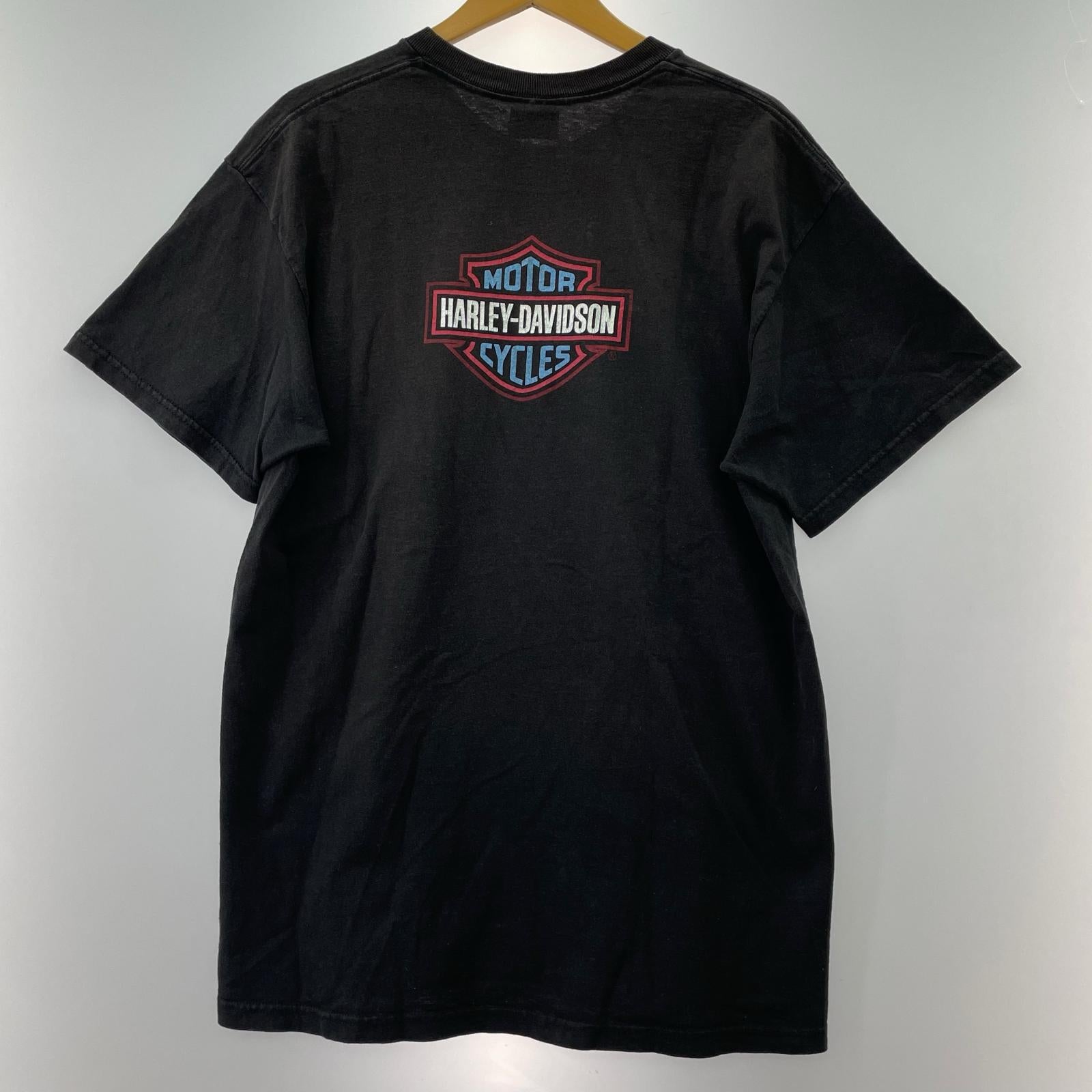 半袖Tシャツ 90s USA製 HARLEY-DAVIDSON バイクプリント (L) L ブラック