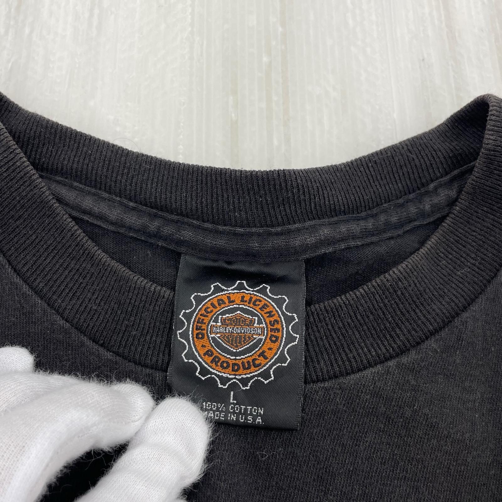 半袖Tシャツ 90s USA製 HARLEY-DAVIDSON バイクプリント (L) L ブラック