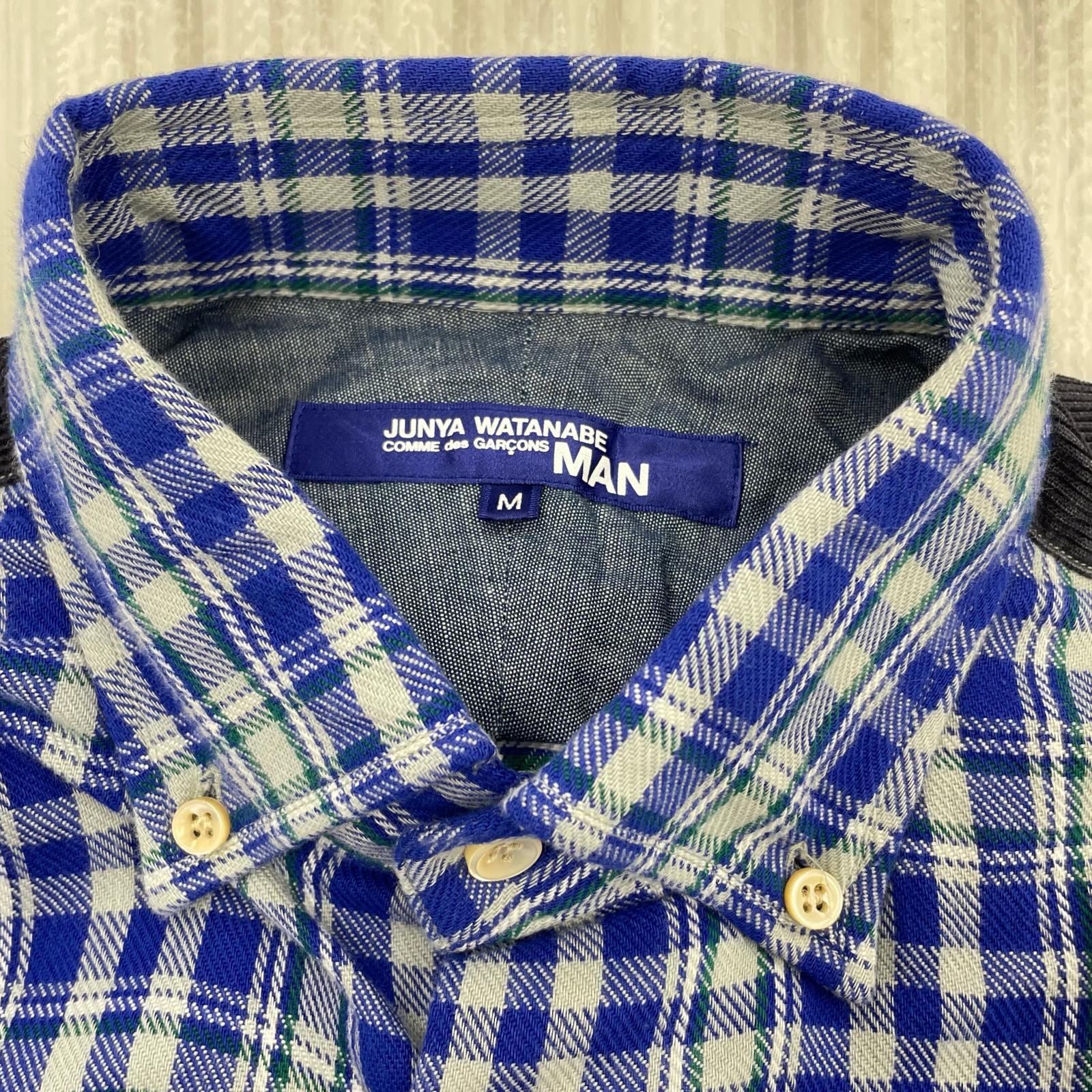 長袖シャツ JUNYA WATANABE COMME des GARCONS MAN コーデュロイ切替チェックシャツ M ブルー M