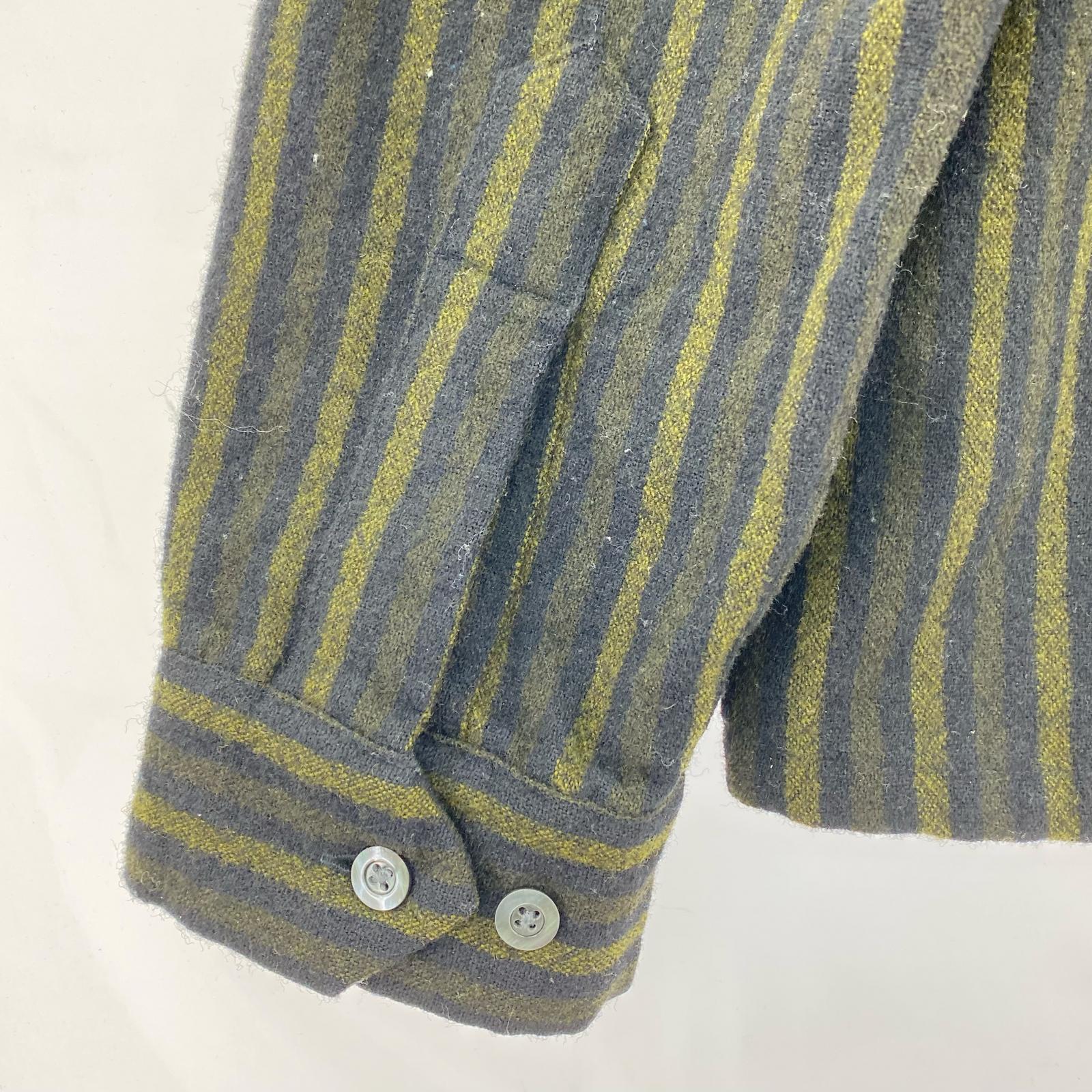 長袖シャツ ウールストライプシャツ M グリーン