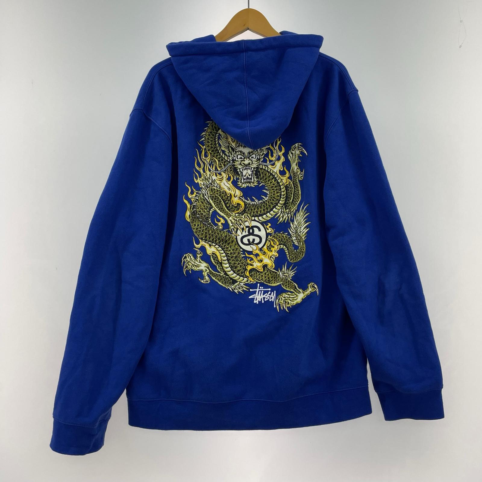 パーカー STUSSY Fire Dragon full zip hooded sweat XL 青 ブルー