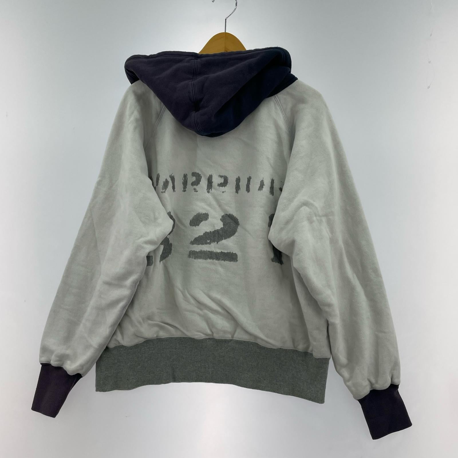 パーカー THREEFACE ダブルフェイス 後付けパーカー XL グレー×ネイビー
