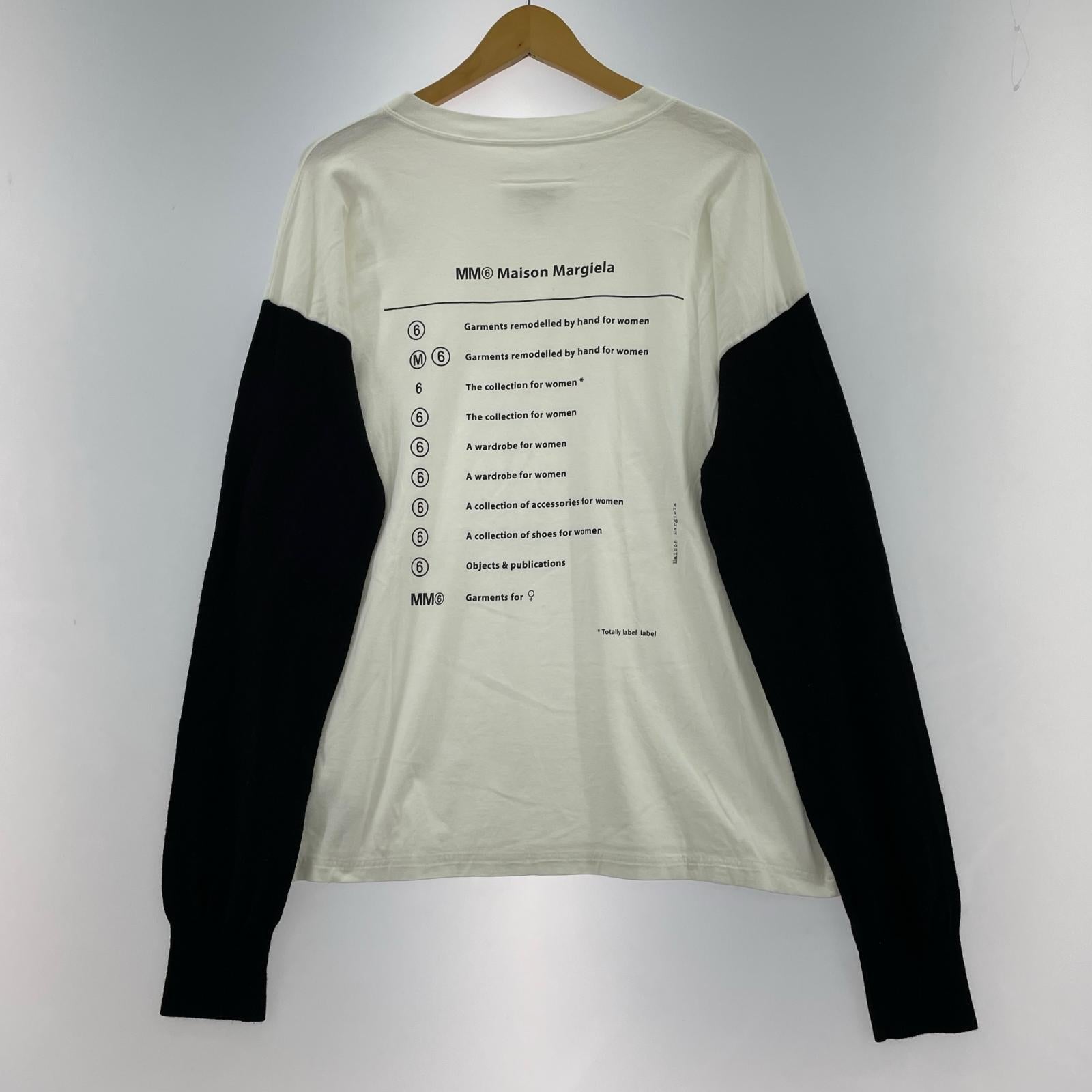 長袖Tシャツ MM6 バックプリント ドッキングカットソー M ホワイト×ブラック M