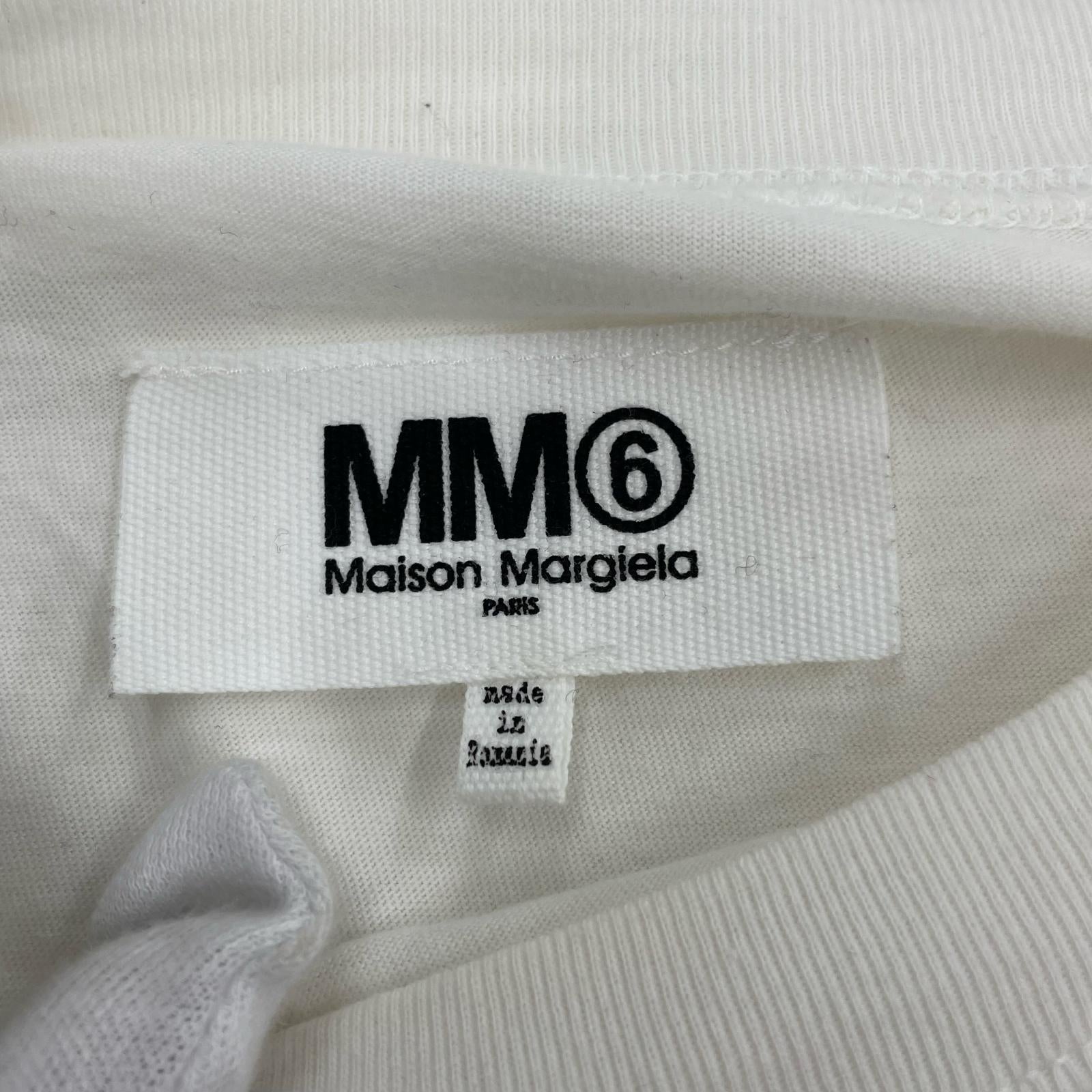 長袖Tシャツ MM6 バックプリント ドッキングカットソー M ホワイト×ブラック M