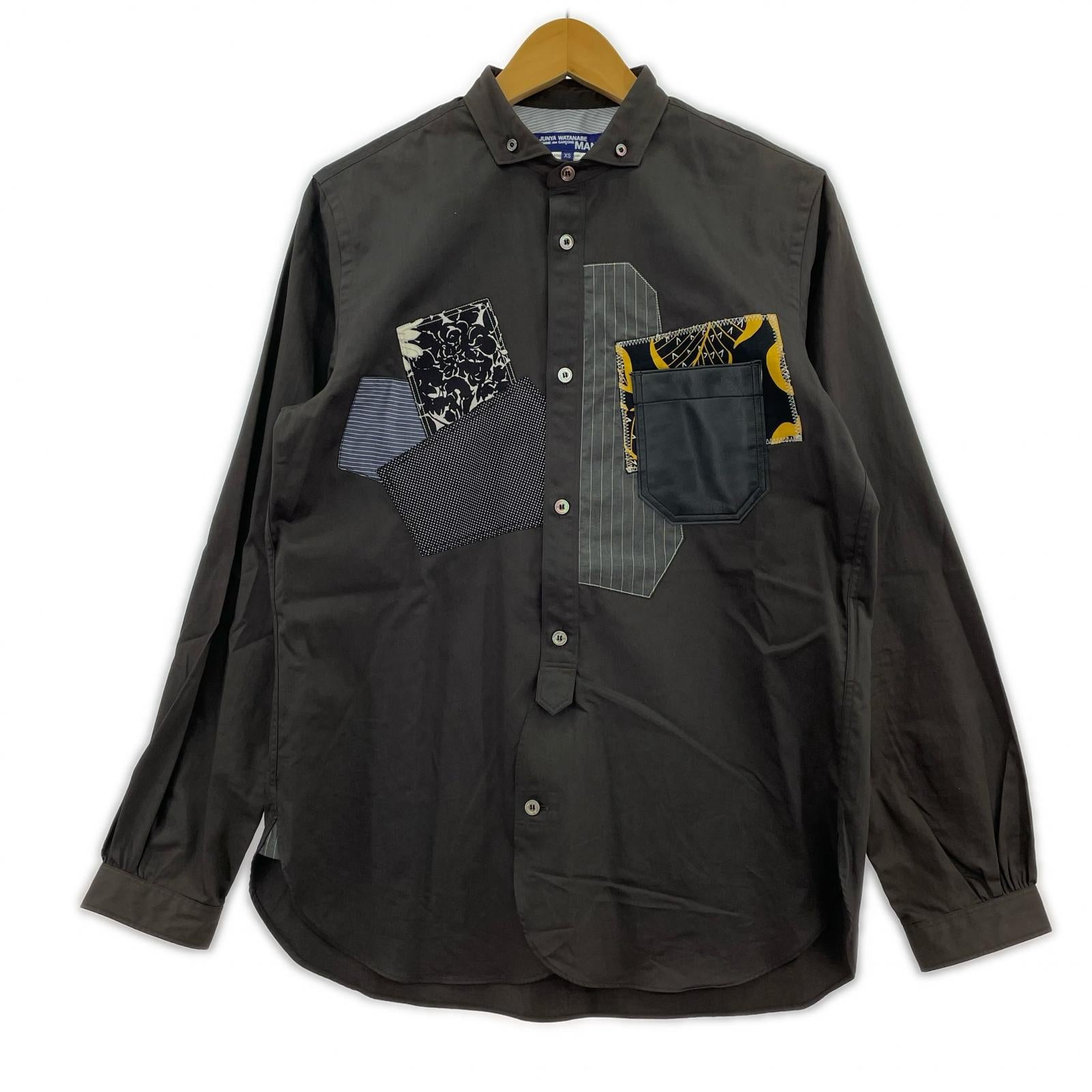 長袖シャツ JUNYA WATANABE COMME des GARCONS MAN パッチワークシャツ XS ブラック×マルチ ブラック