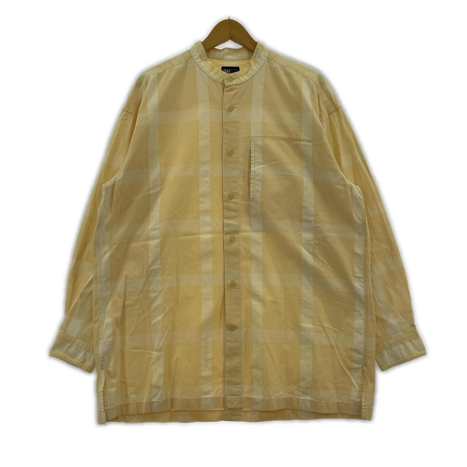 長袖シャツ ISSEY MIYAKE im バンドカラーチェックシャツ M 黄 L イエロー