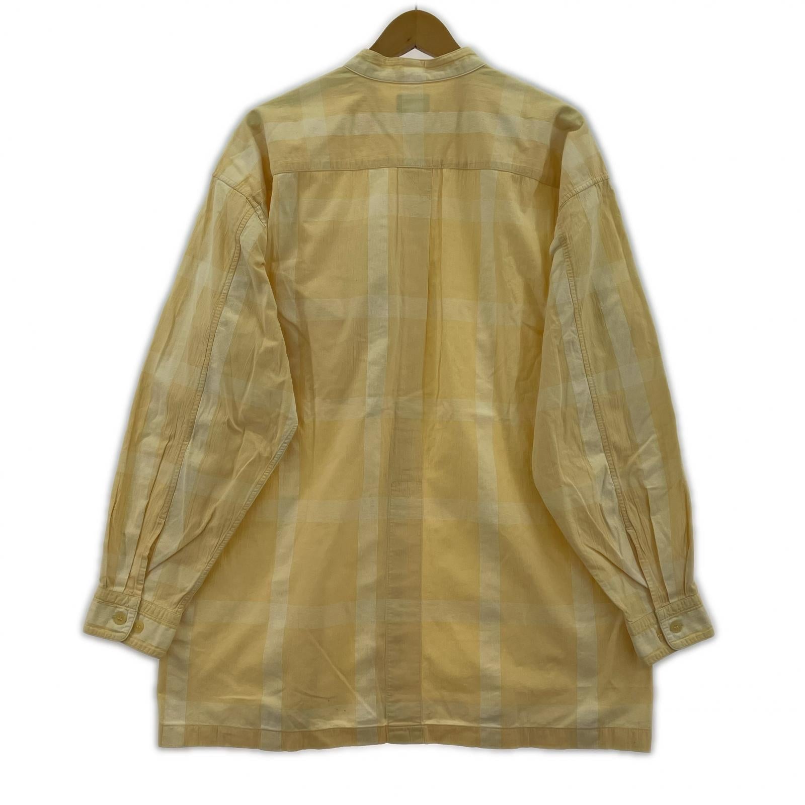 長袖シャツ ISSEY MIYAKE im バンドカラーチェックシャツ M 黄 L イエロー
