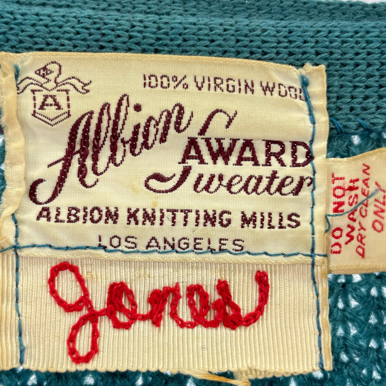 カーディガン 60s Allion Award Sweater レタードカーディガン グリーン
