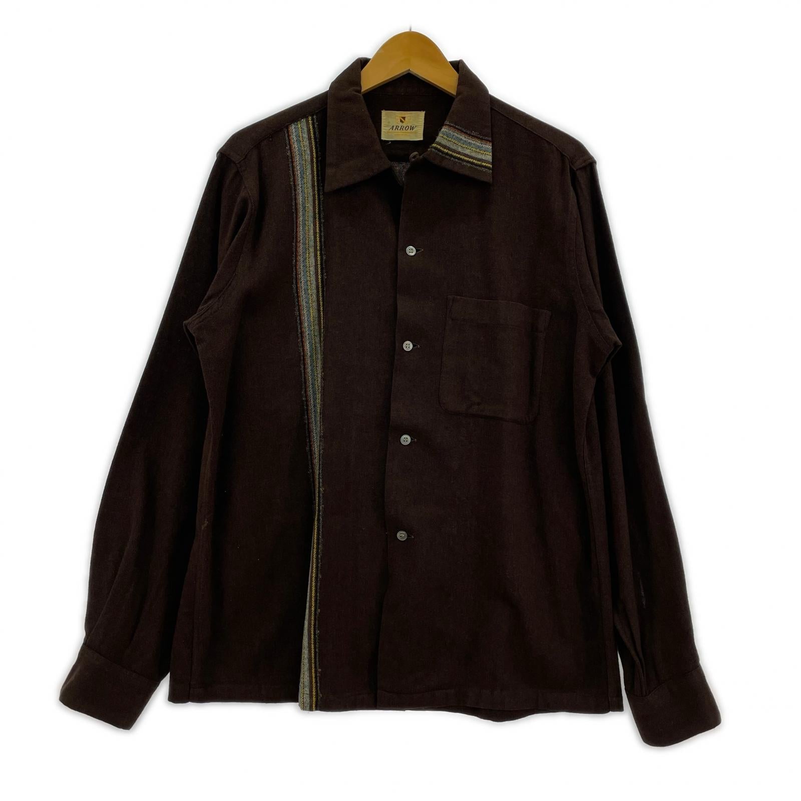 長袖シャツ 50s ARROW 開襟シャツ 茶 盾タグ M ブラウン