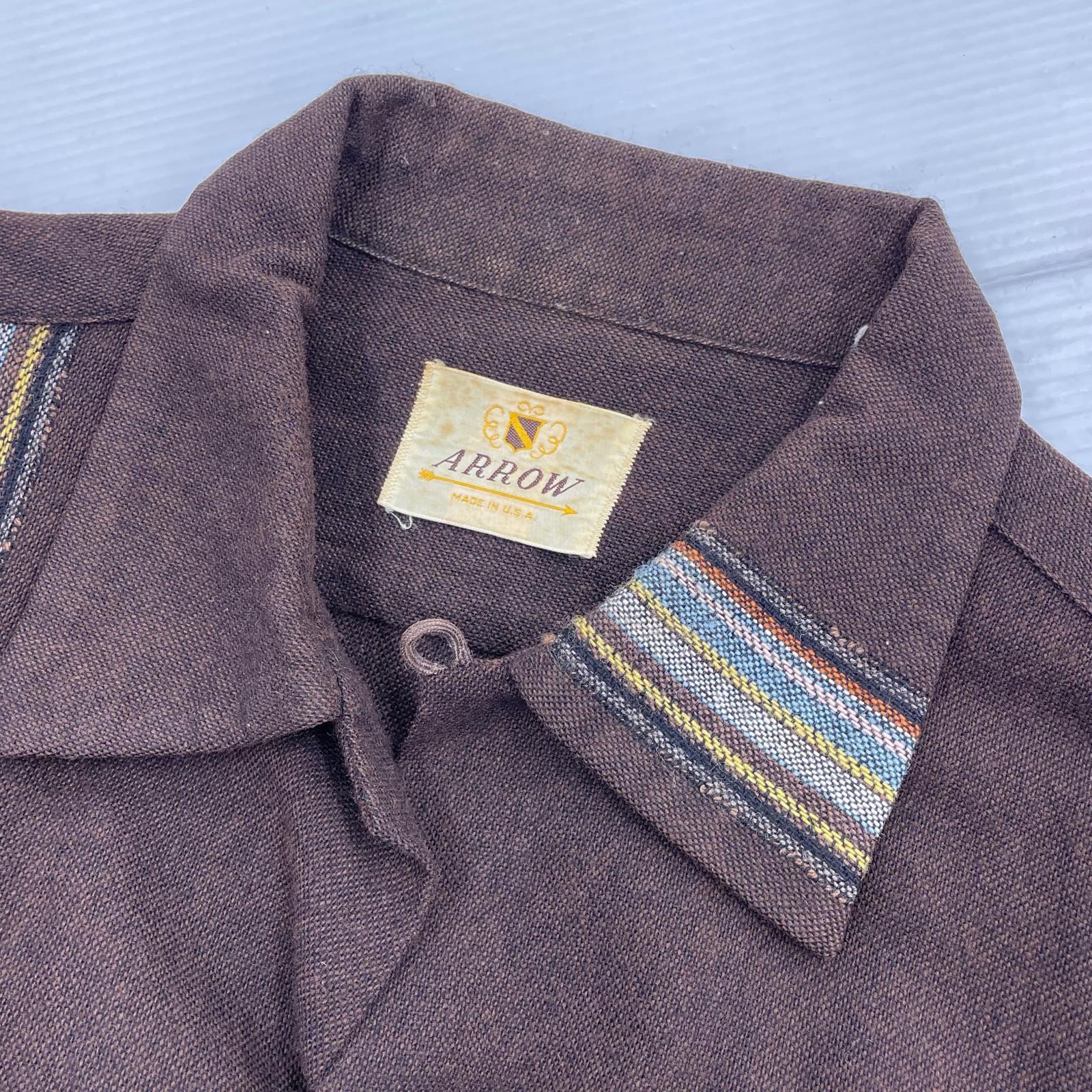 長袖シャツ 50s ARROW 開襟シャツ 茶 盾タグ M ブラウン