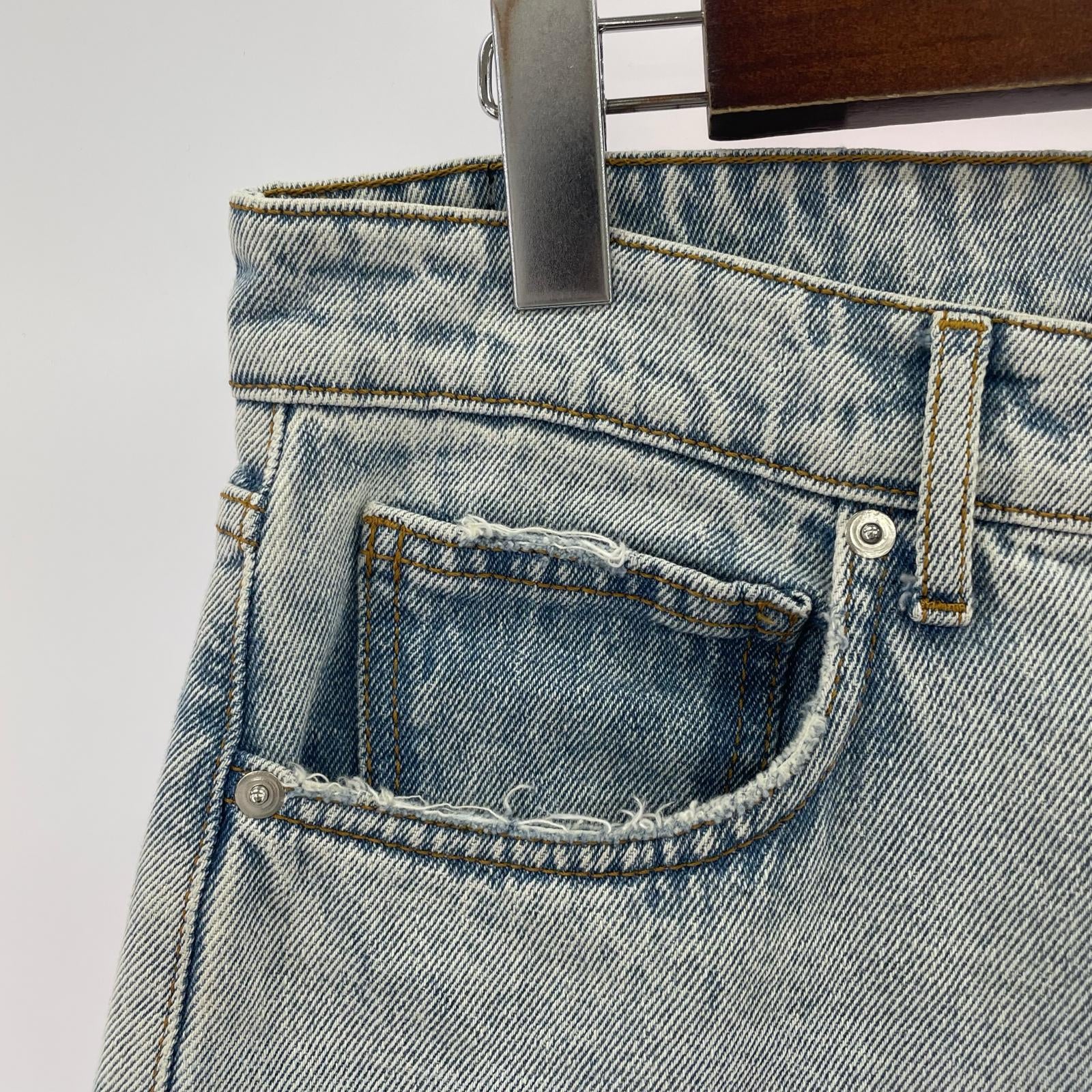 デニムパンツ ASKYURSELF ダメージデニムパンツ サックス 30