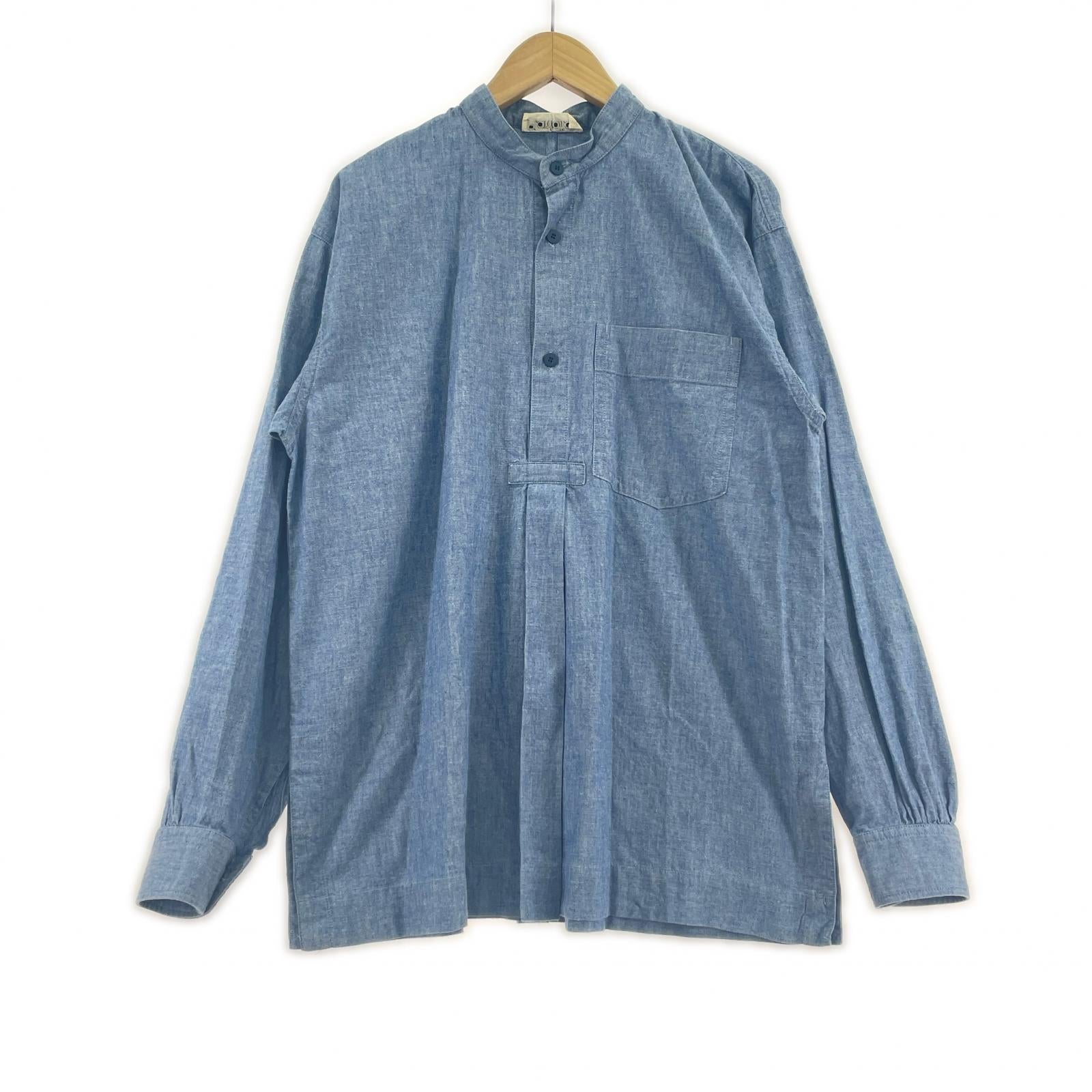 長袖シャツ 80s プルオーバーバンドカラーコットンシャツ L L ブルー