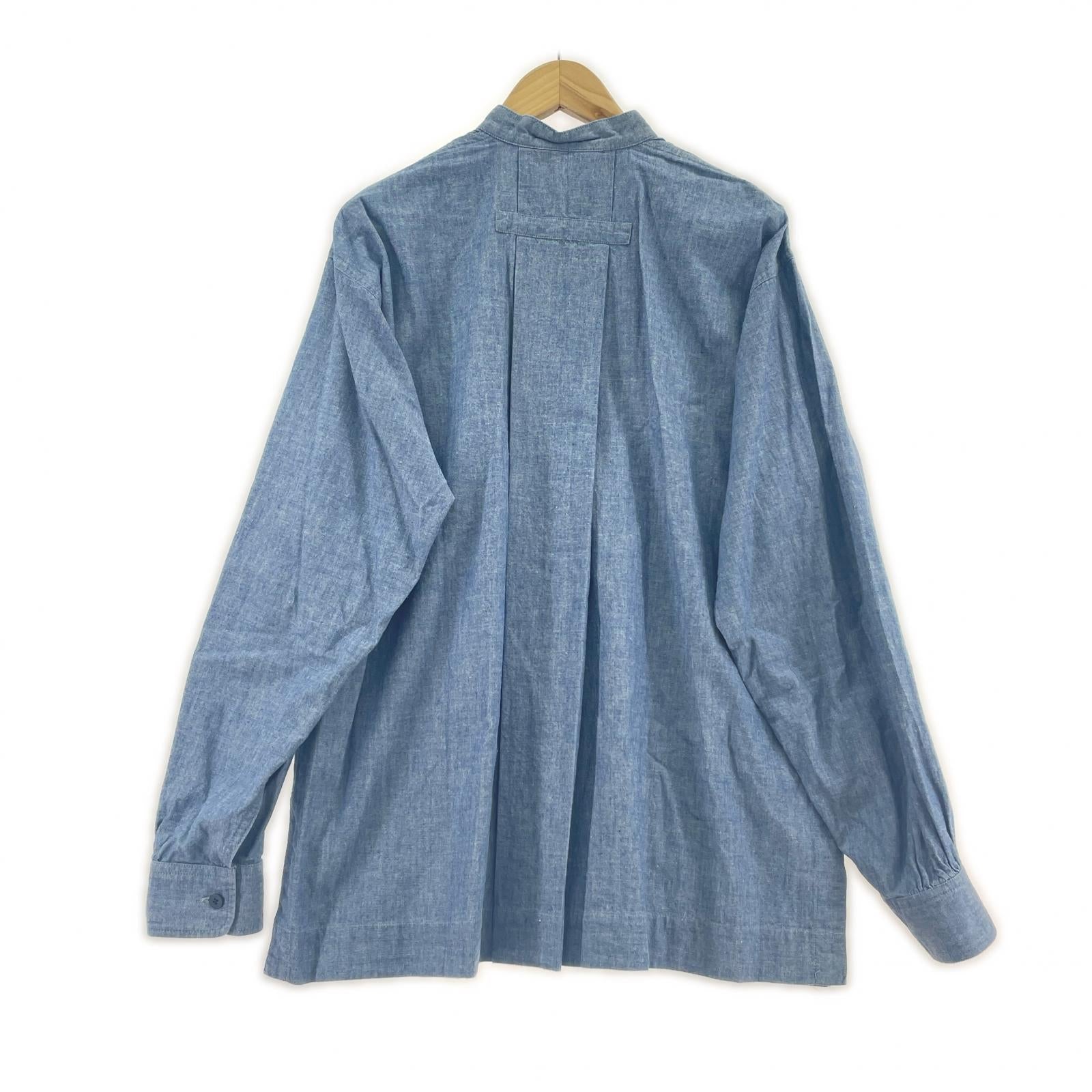 長袖シャツ 80s プルオーバーバンドカラーコットンシャツ L L ブルー