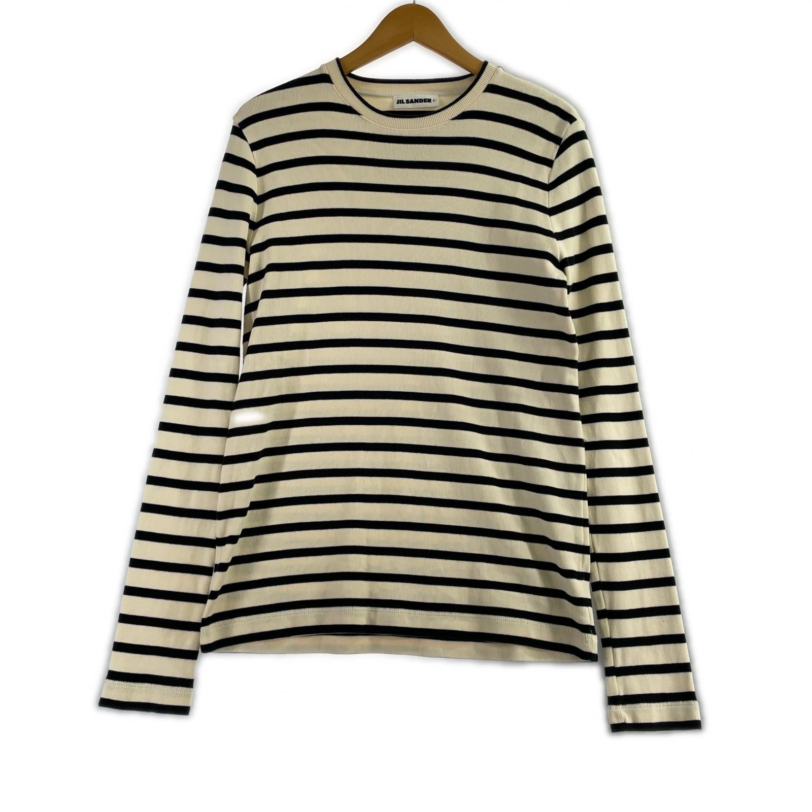 長袖Tシャツ プラスバックロゴボーダークルーネック(L) L ベージュ