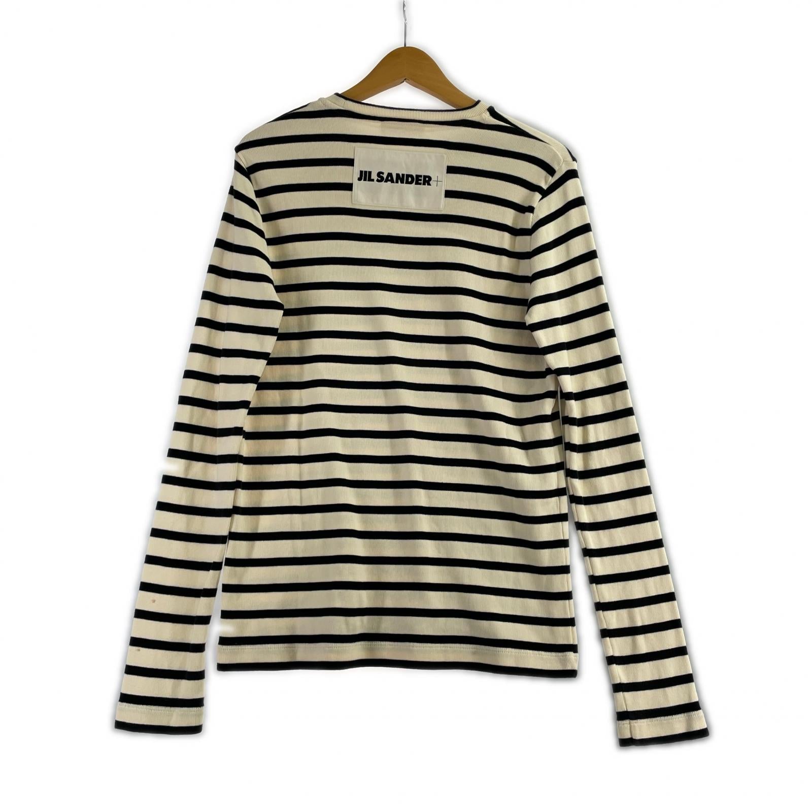 長袖Tシャツ プラスバックロゴボーダークルーネック(L) L ベージュ