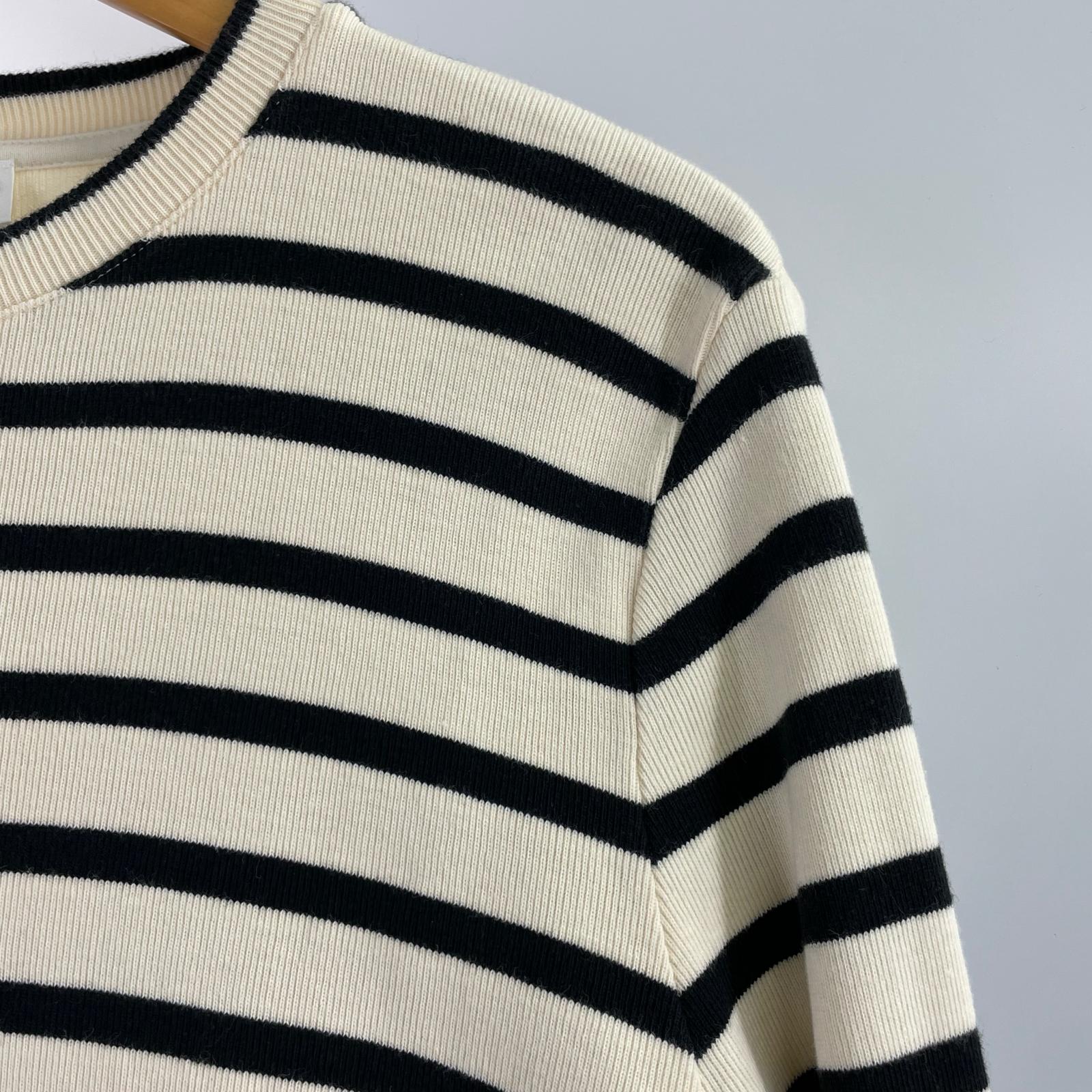 長袖Tシャツ プラスバックロゴボーダークルーネック(L) L ベージュ
