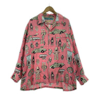 長袖シャツ 80s HYSTERIC GLAMOUR ヒスママタグ ロボット柄 レーヨンシャツ ピンク