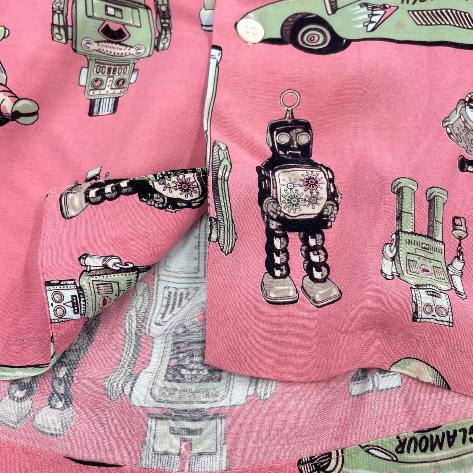 長袖シャツ 80s HYSTERIC GLAMOUR ヒスママタグ ロボット柄 レーヨンシャツ ピンク