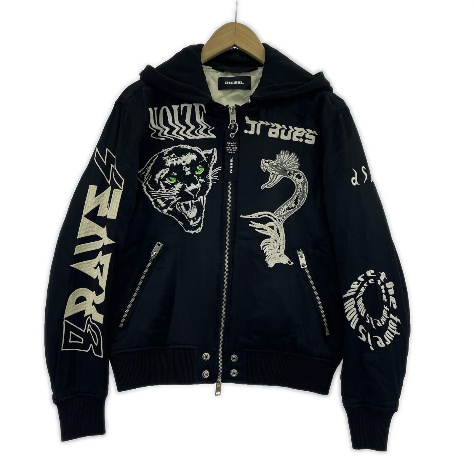 ジャケット DIESEL ONLY-THE B/RAVE 刺繍ボンバージャケット XS 黒 ブラック