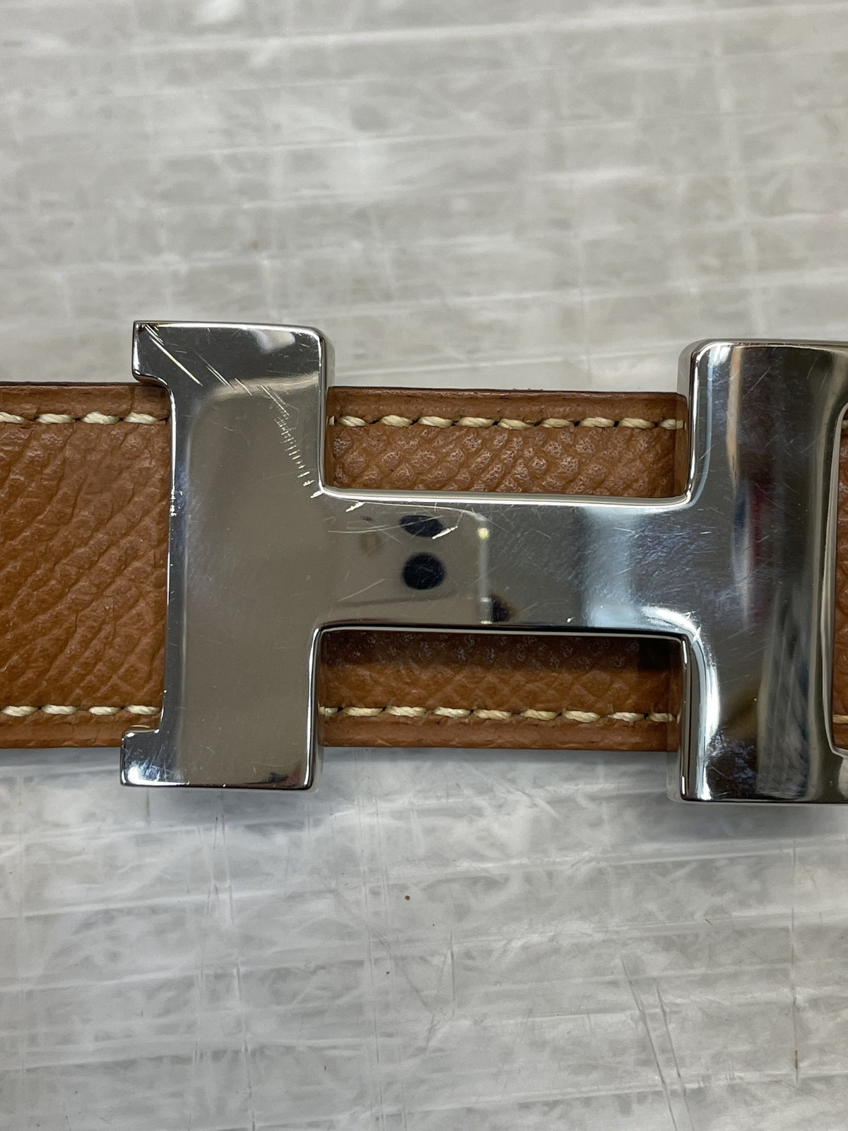 HERMES ミニコンスタンス レザーナローベルト シルバー金具