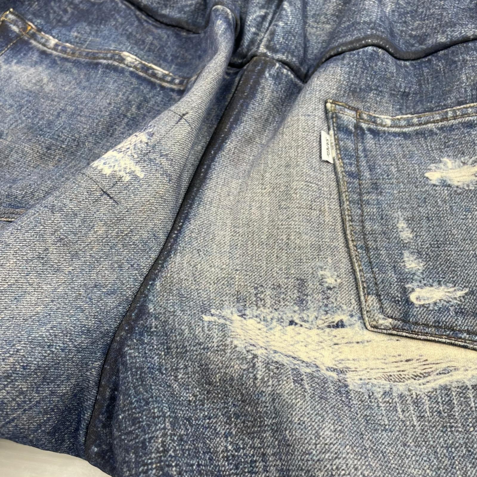 パンツ 転写デニムスウェットパンツ M ブルー