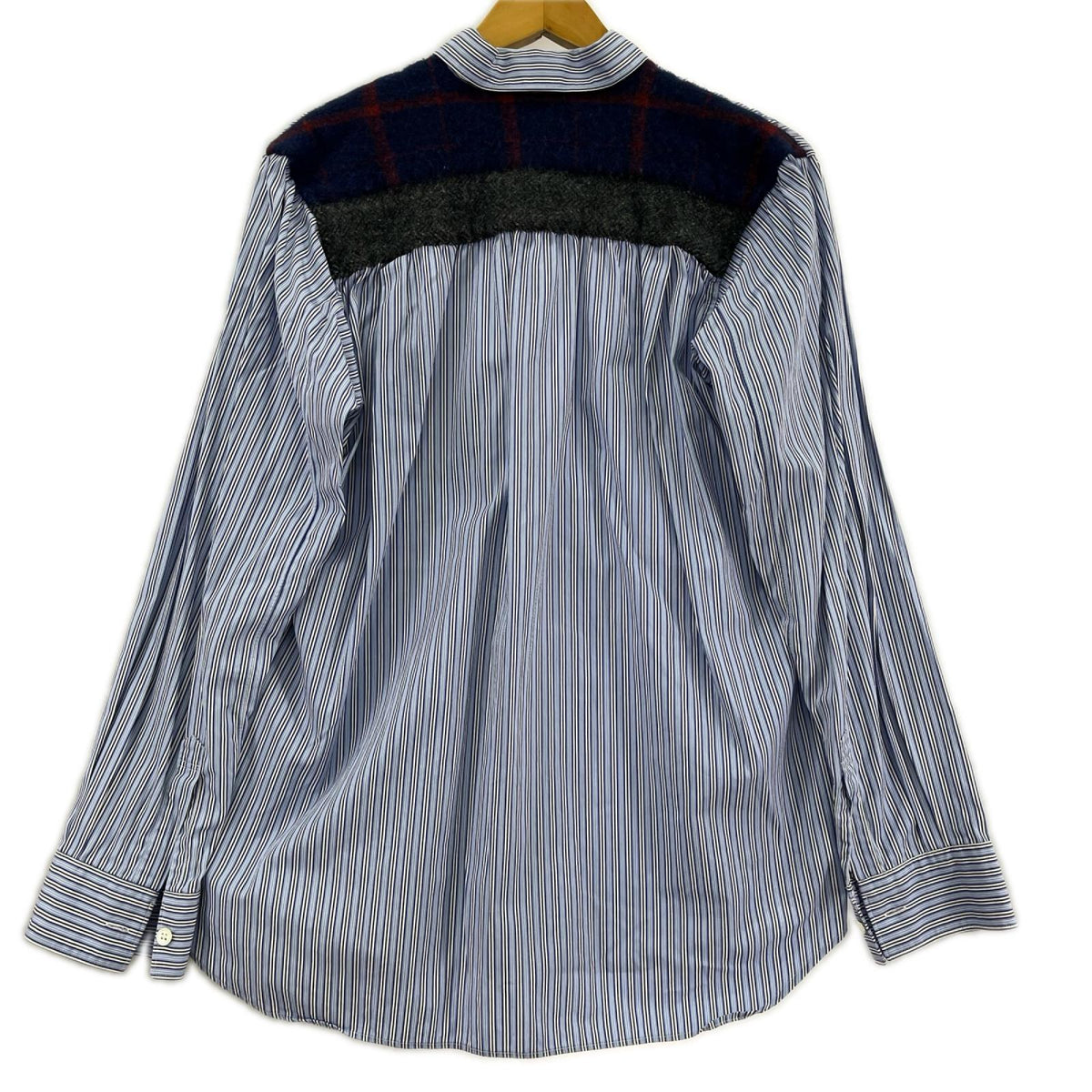 長袖シャツ SHIRTS ドッキング切替 ストライプ 青 (S) S ブルー