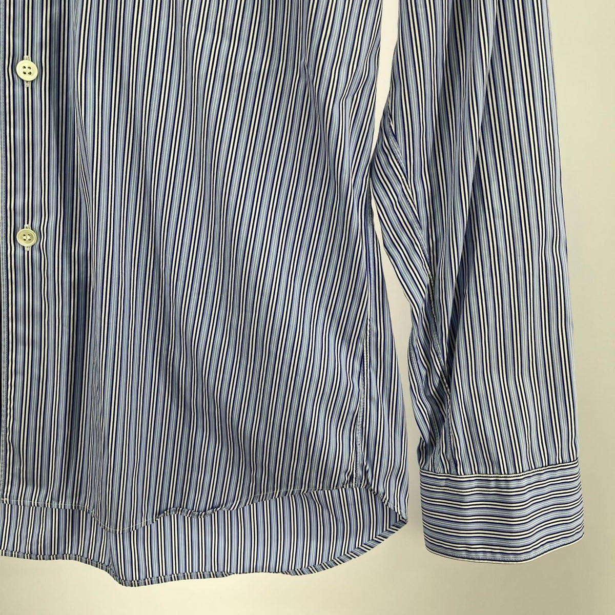 長袖シャツ SHIRTS ドッキング切替 ストライプ 青 (S) S ブルー