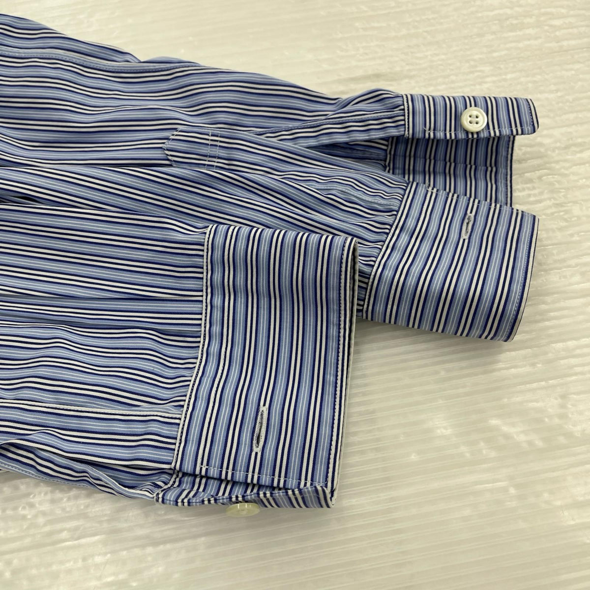 長袖シャツ SHIRTS ドッキング切替 ストライプ 青 (S) S ブルー