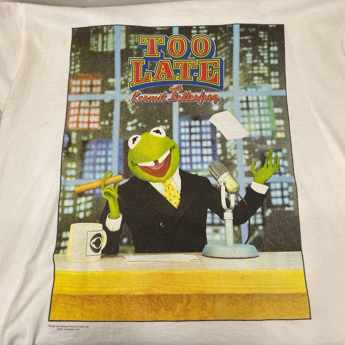 半袖Tシャツ 90s TOO LATE with Kermit Letterfrog パロディTシャツChange'sタグ LL ホワイト